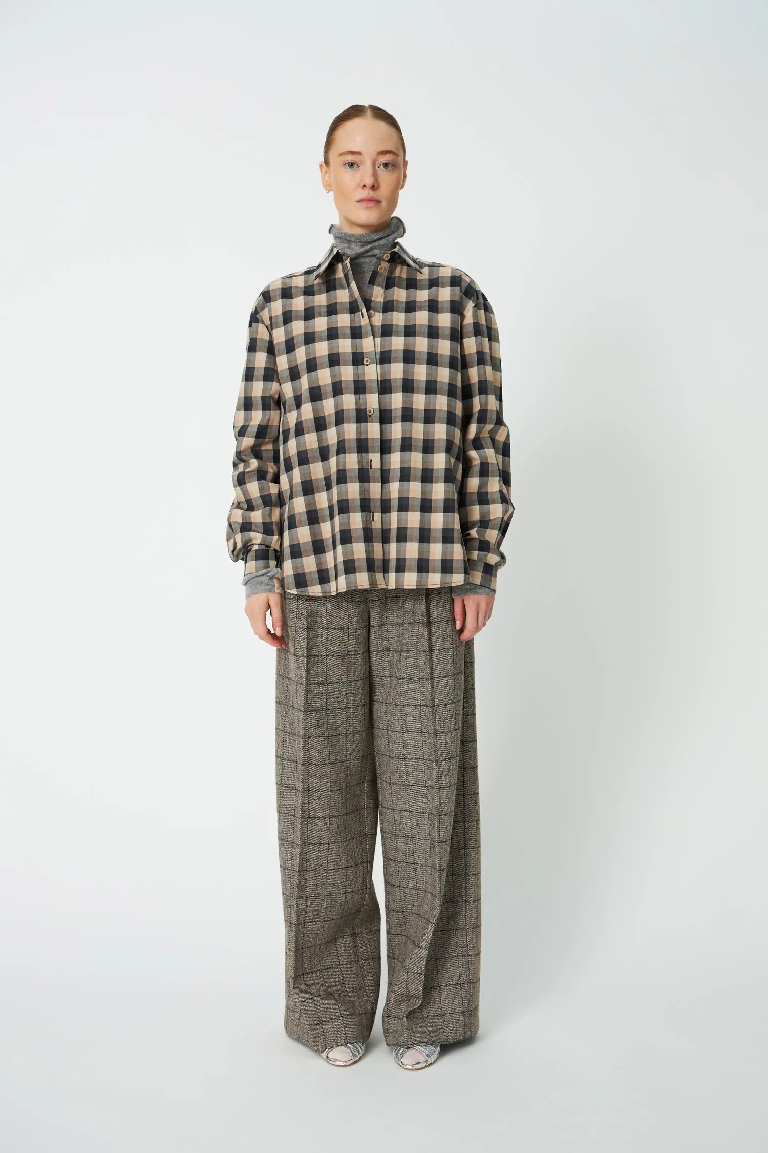 Stella Nova Oversized Checked Shirt Shirt 093 Beige/Black Checks
