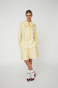 Oversized Silk Shirt with Bow - Soft Yellow