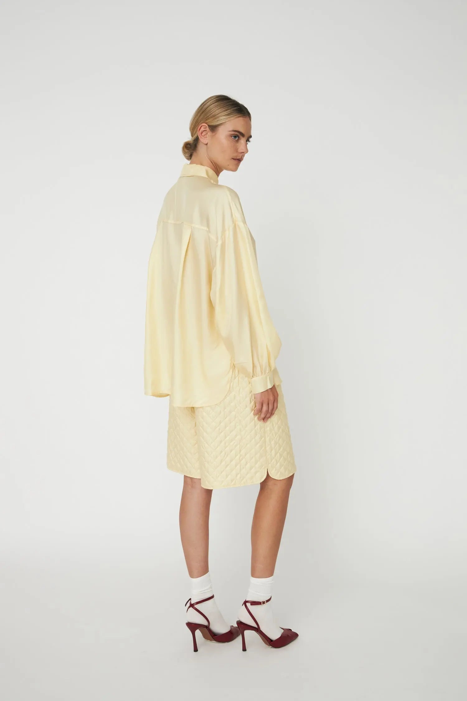 Stella Nova Oversized Silk Shirt with Bow Shirt 133 Soft Yellow