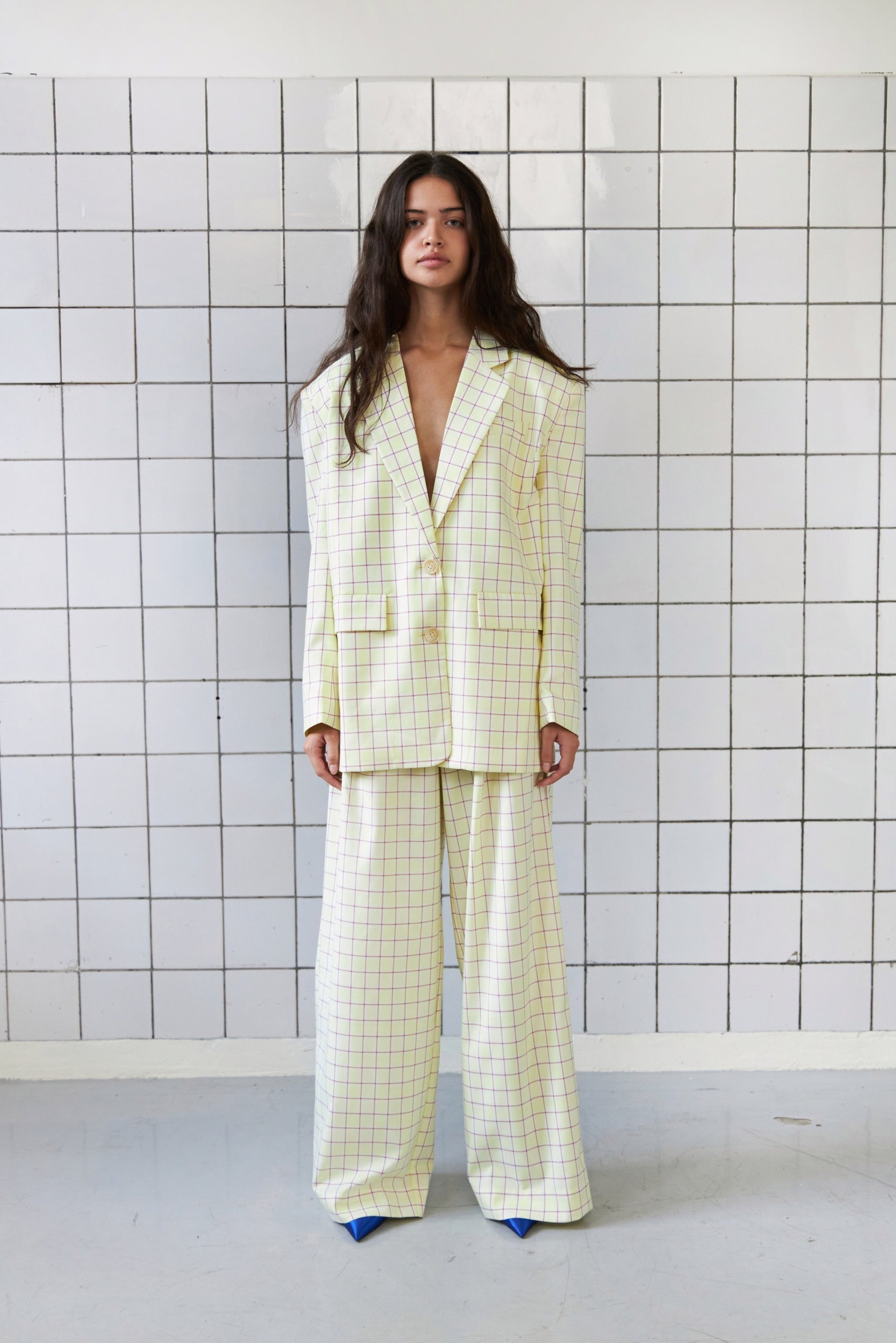 Stella Nova Oversized checked blazer Blazer 115 Sweet Yellow