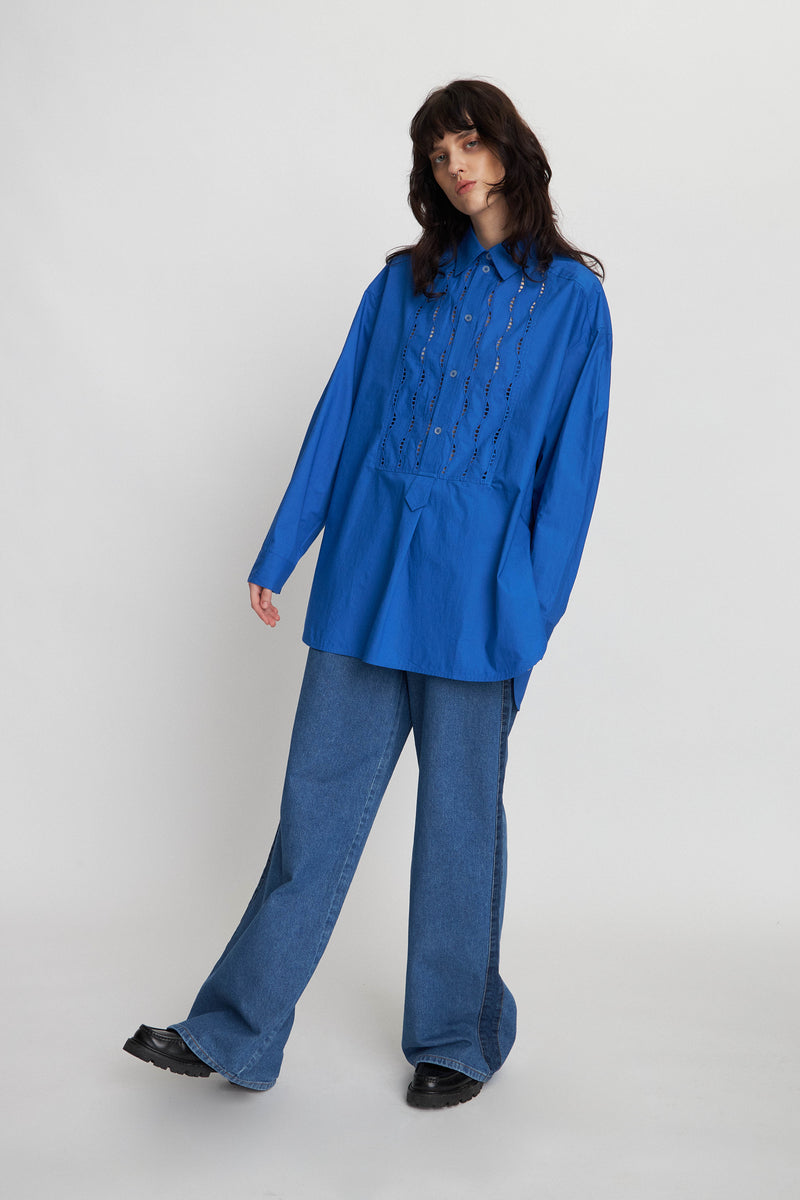 Stella Nova Oversized shirt with embroideries Shirt 337 Clear Blue