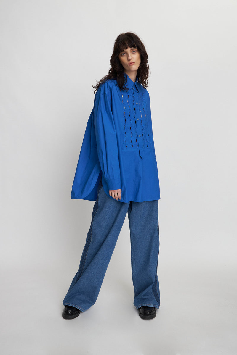 Stella Nova Oversized shirt with embroideries Shirt 337 Clear Blue