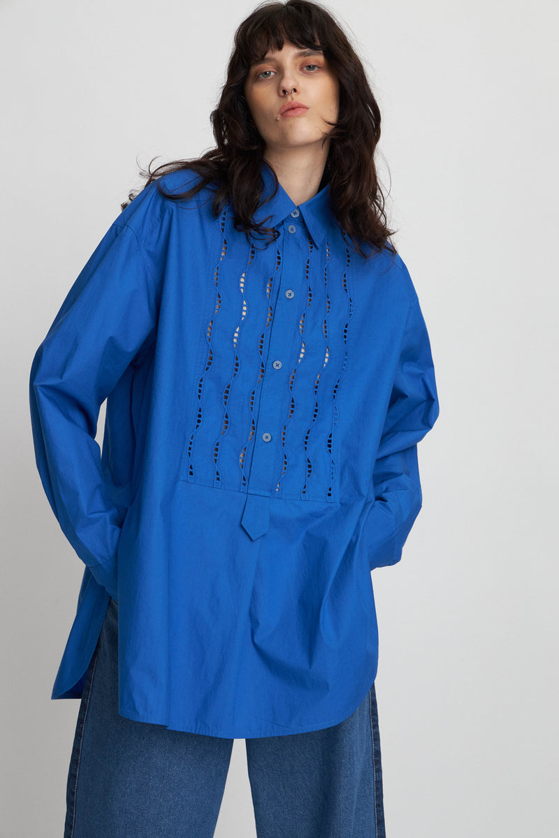 Stella Nova Oversized shirt with embroideries Shirt 337 Clear Blue