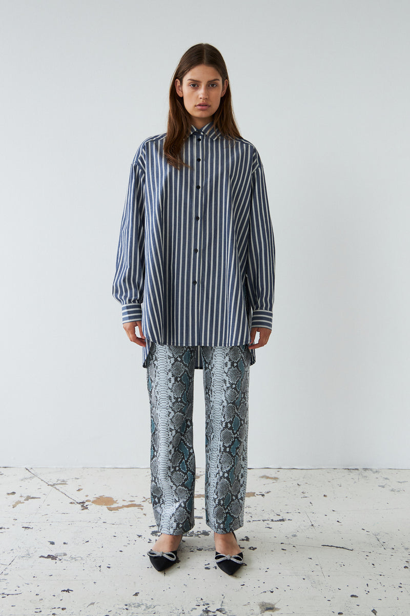 Stella Nova Oversized striped cotton shirt Shirt 313 Blue Stripes