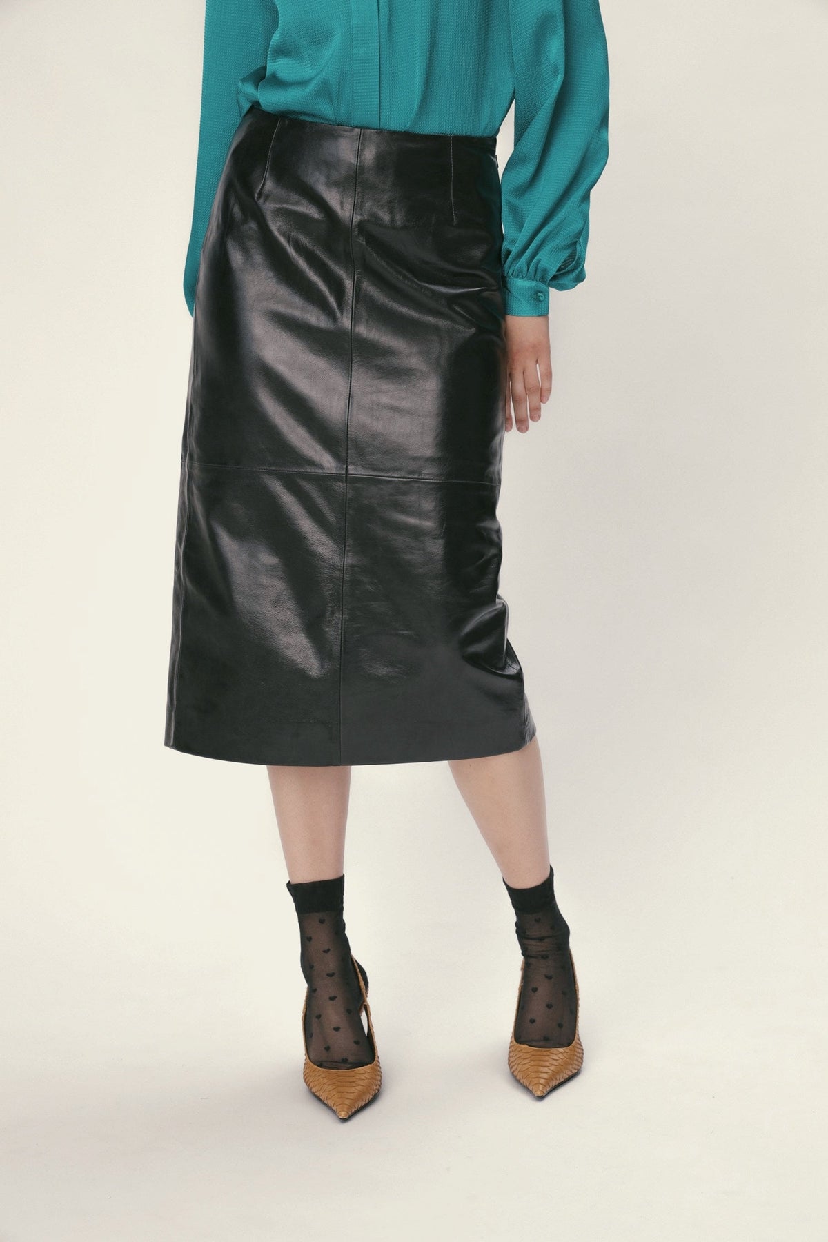 Stella Nova Patent Leather Pencil Skirt Leather Skirt 999 Black