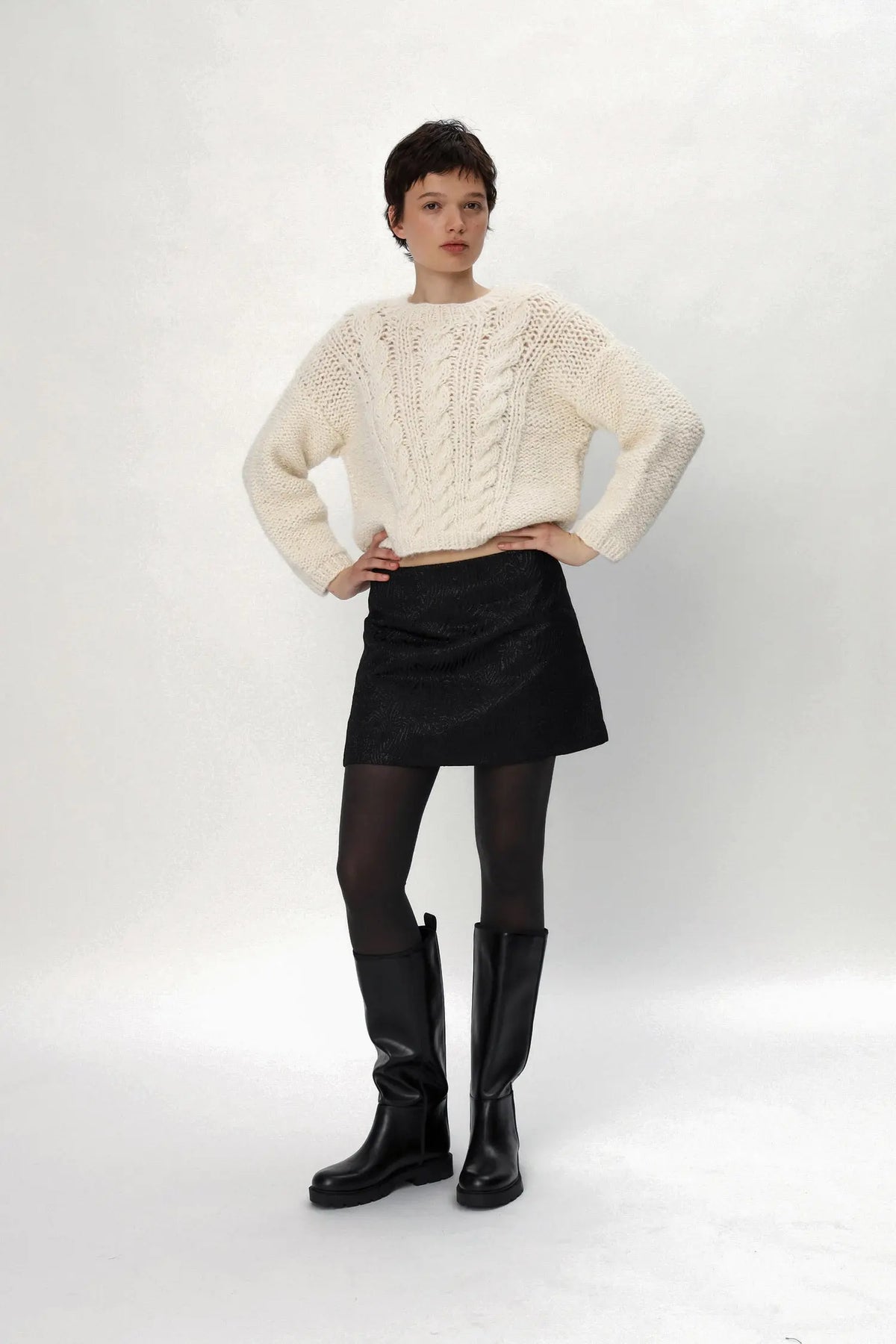 Stella Nova Peru Cotton Alpaca Cable Sweater Sweater 029 Creme
