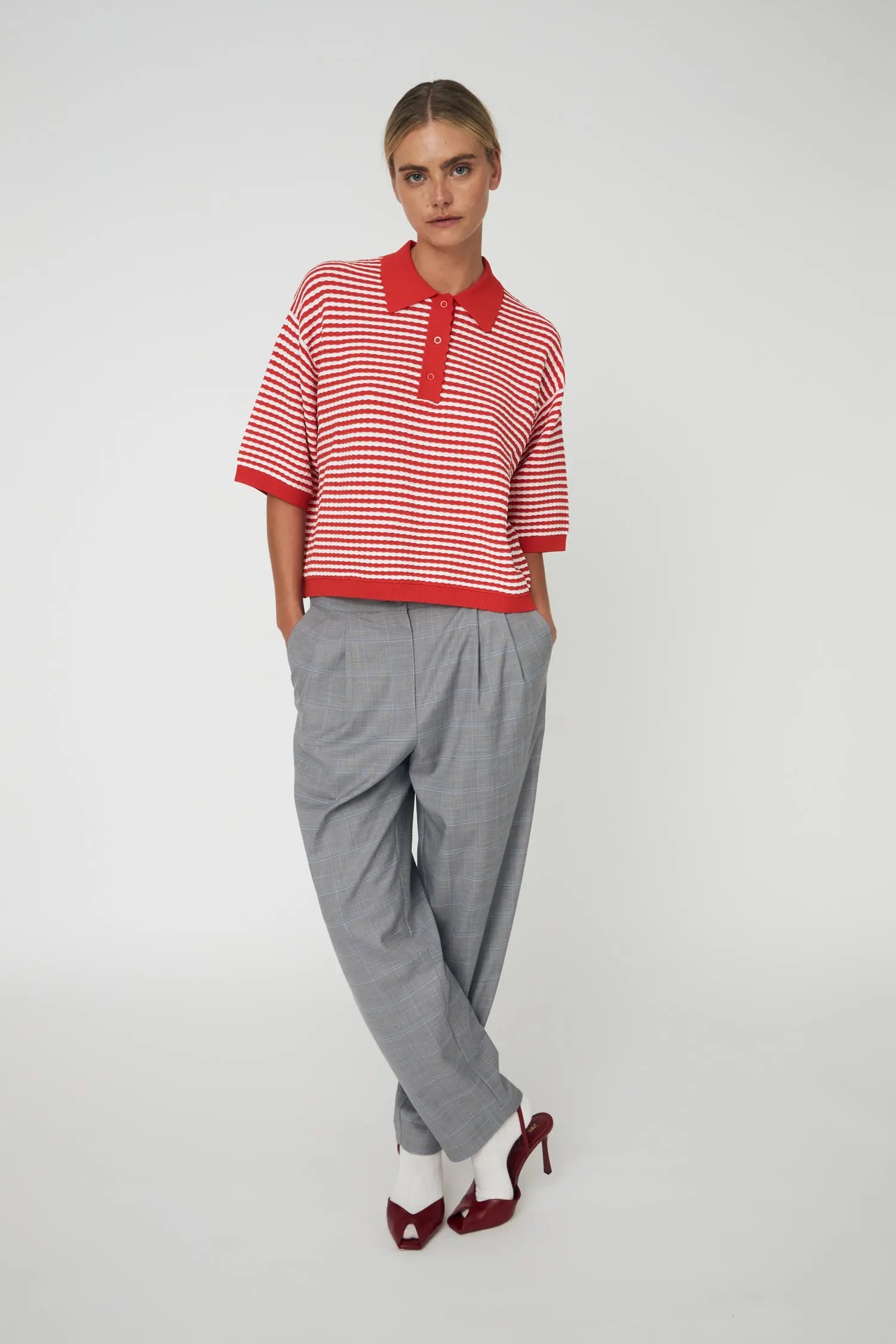 grey dress pants red shirt Outfit Ideas For Men: What To Wear With CARE90% Nylon Polo Shirt Red Dress Shirt