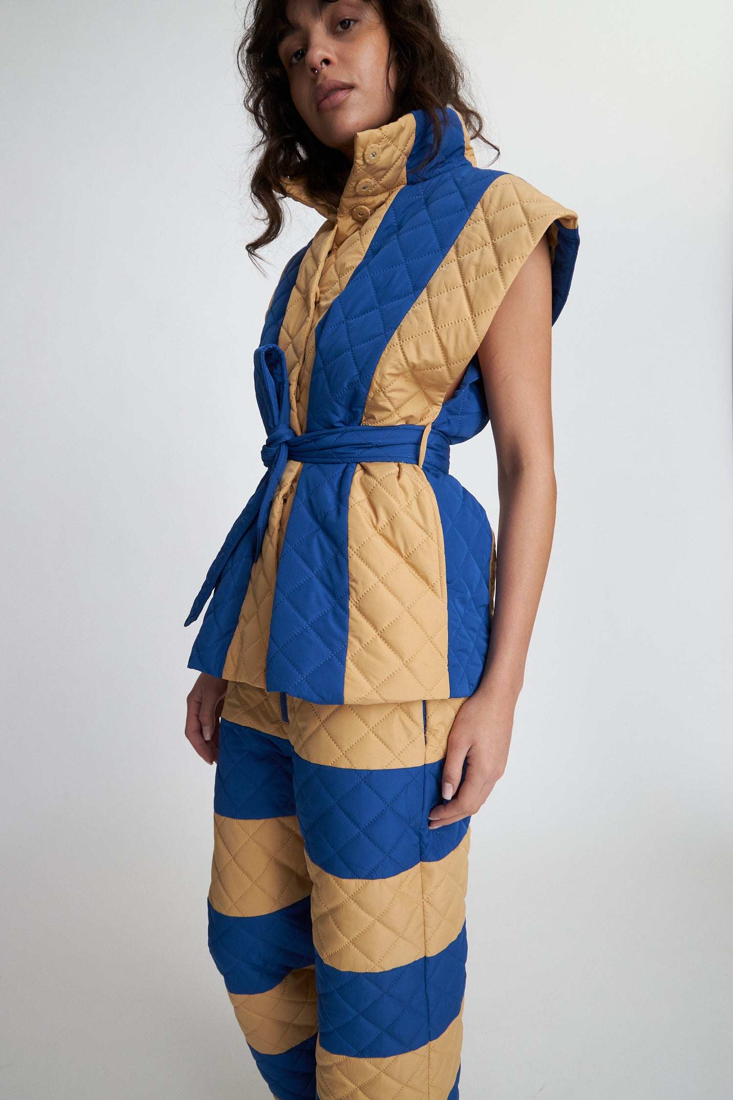 Stella Nova Quilted vest Waistcoat 041 Creme Blue Stripes