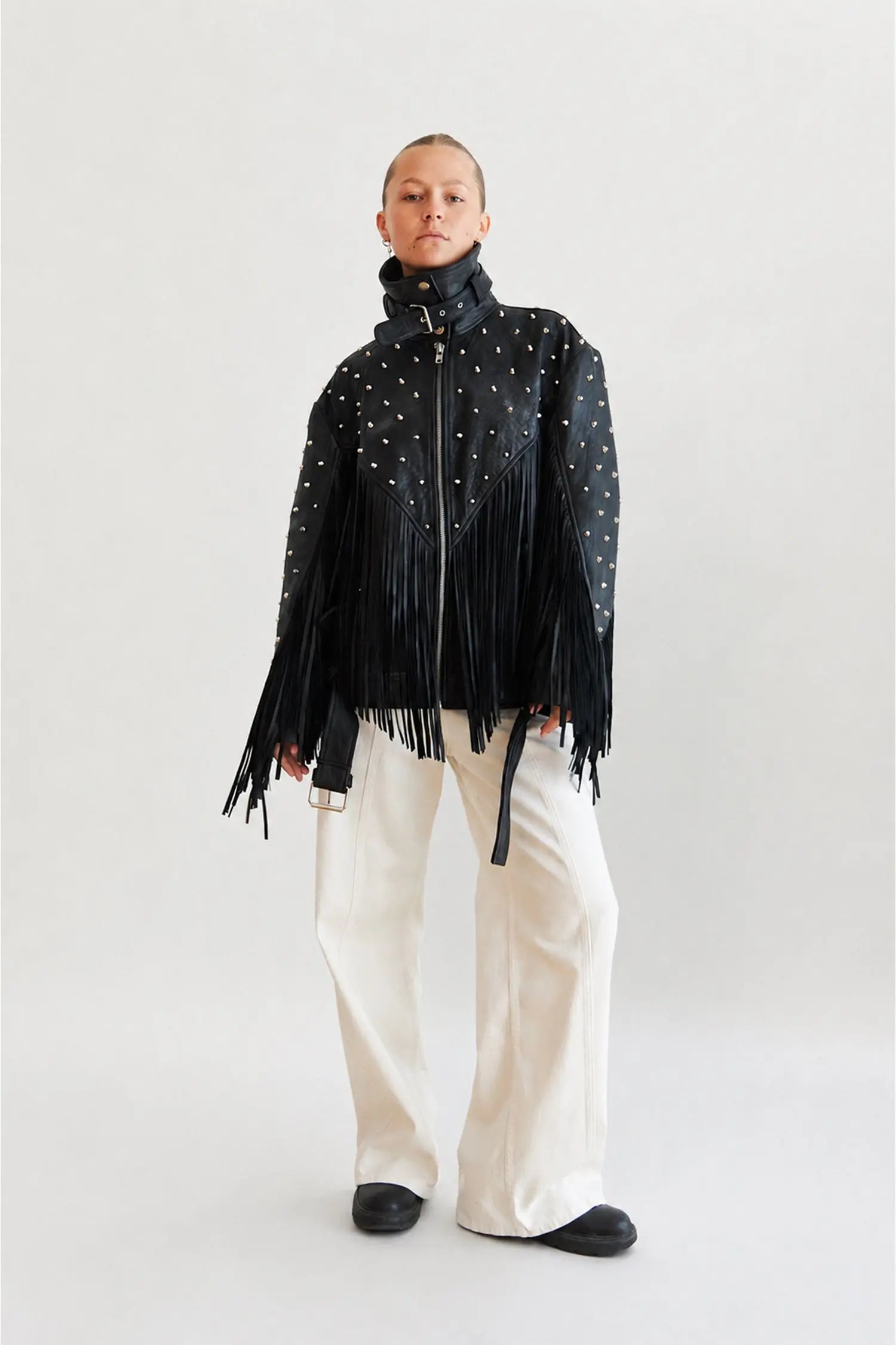 Stella Nova Rivet and Fringes Leather Jacket Leather Jacket 999 Black