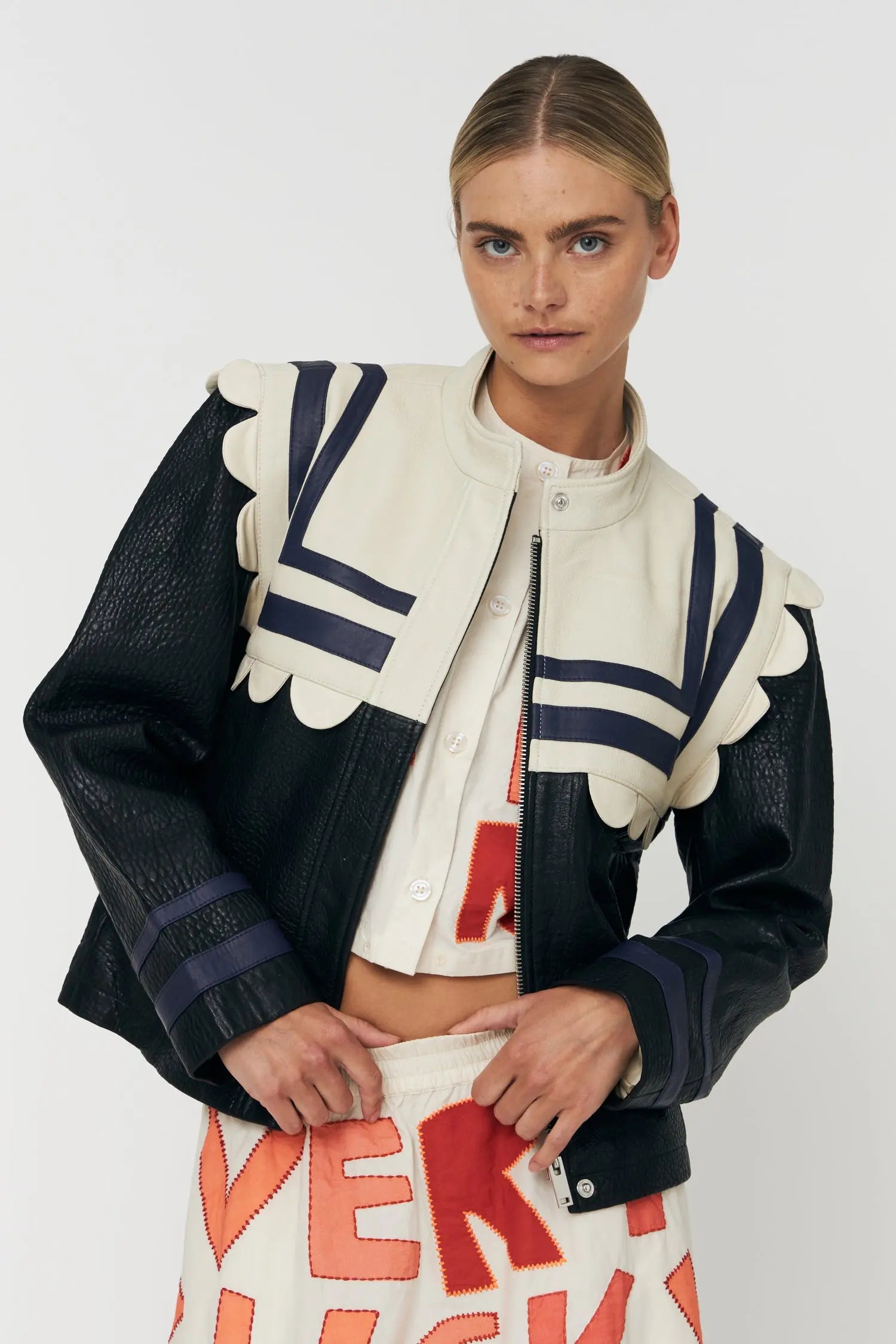 Sailor Leather Jacket - Creme/Black