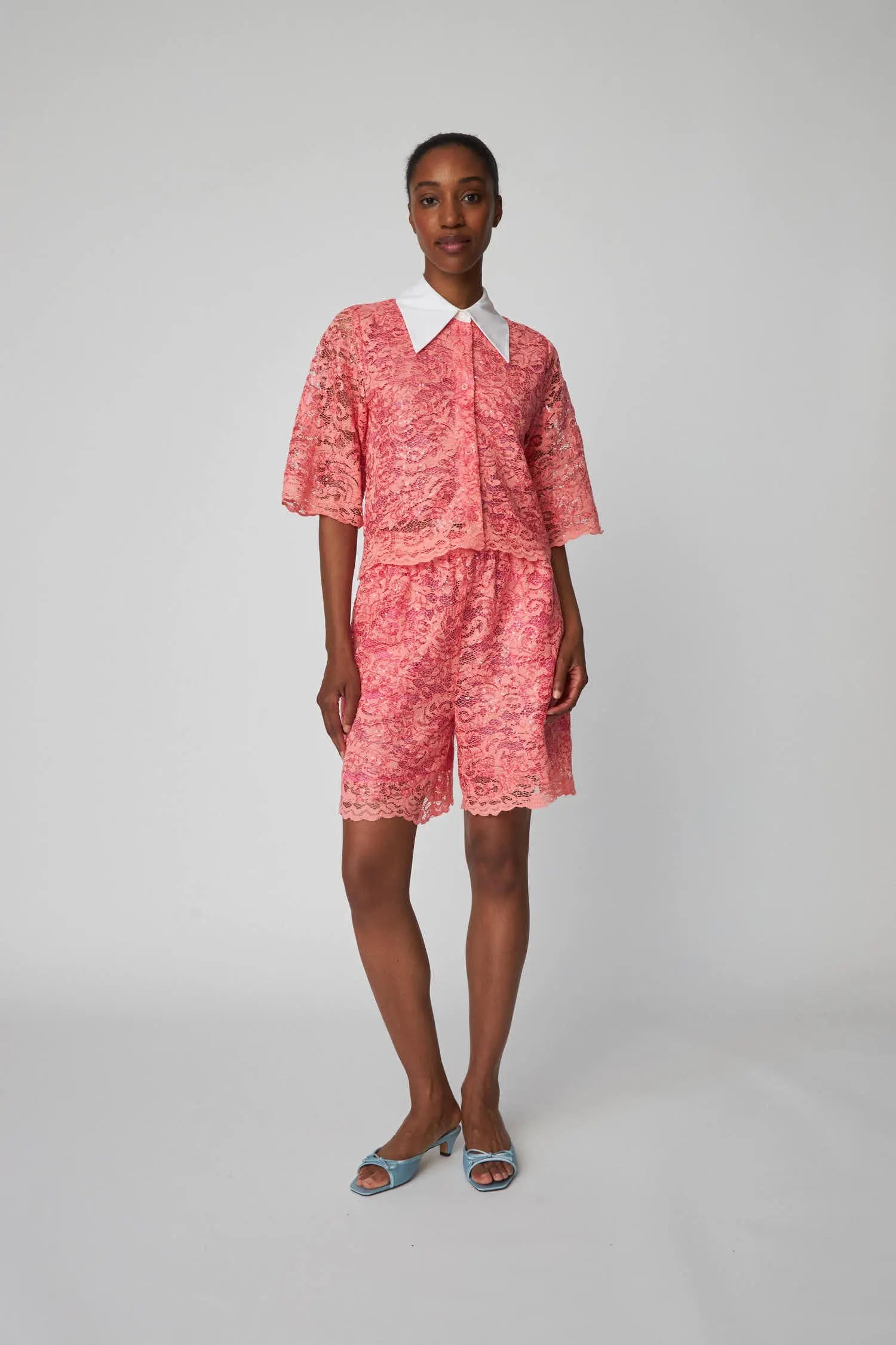 Stella Nova Sequined Lace Shirt Shirt 567 Amazing Pink