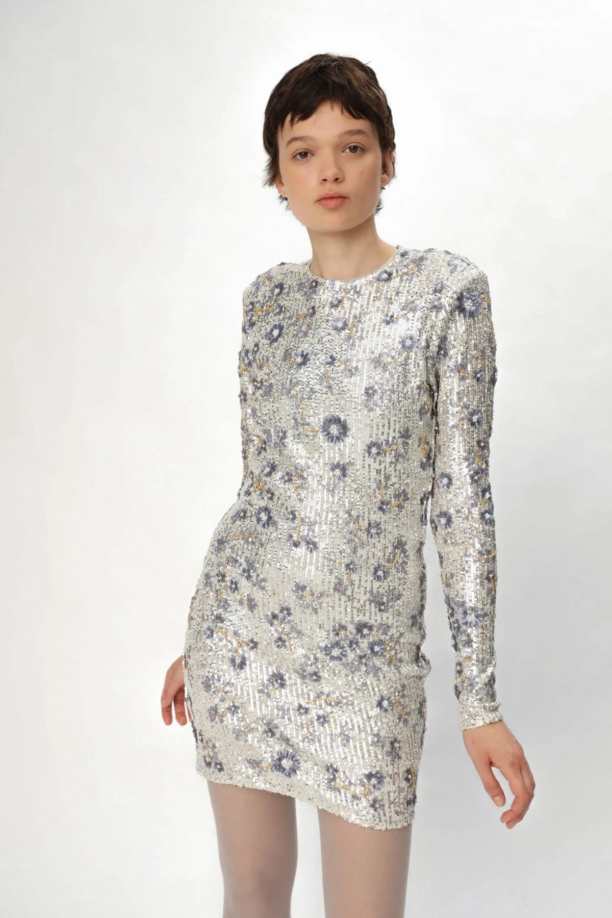 Stella Nova Sequins Flower Dress Dress 914 Pearl Silver