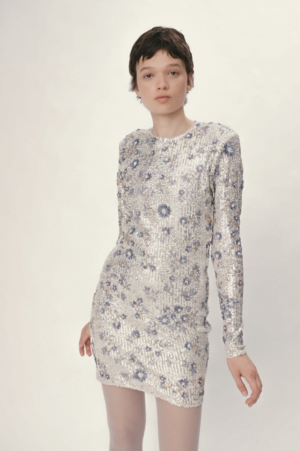 Stella Nova Sequins Flower Dress Dress 914 Pearl Silver