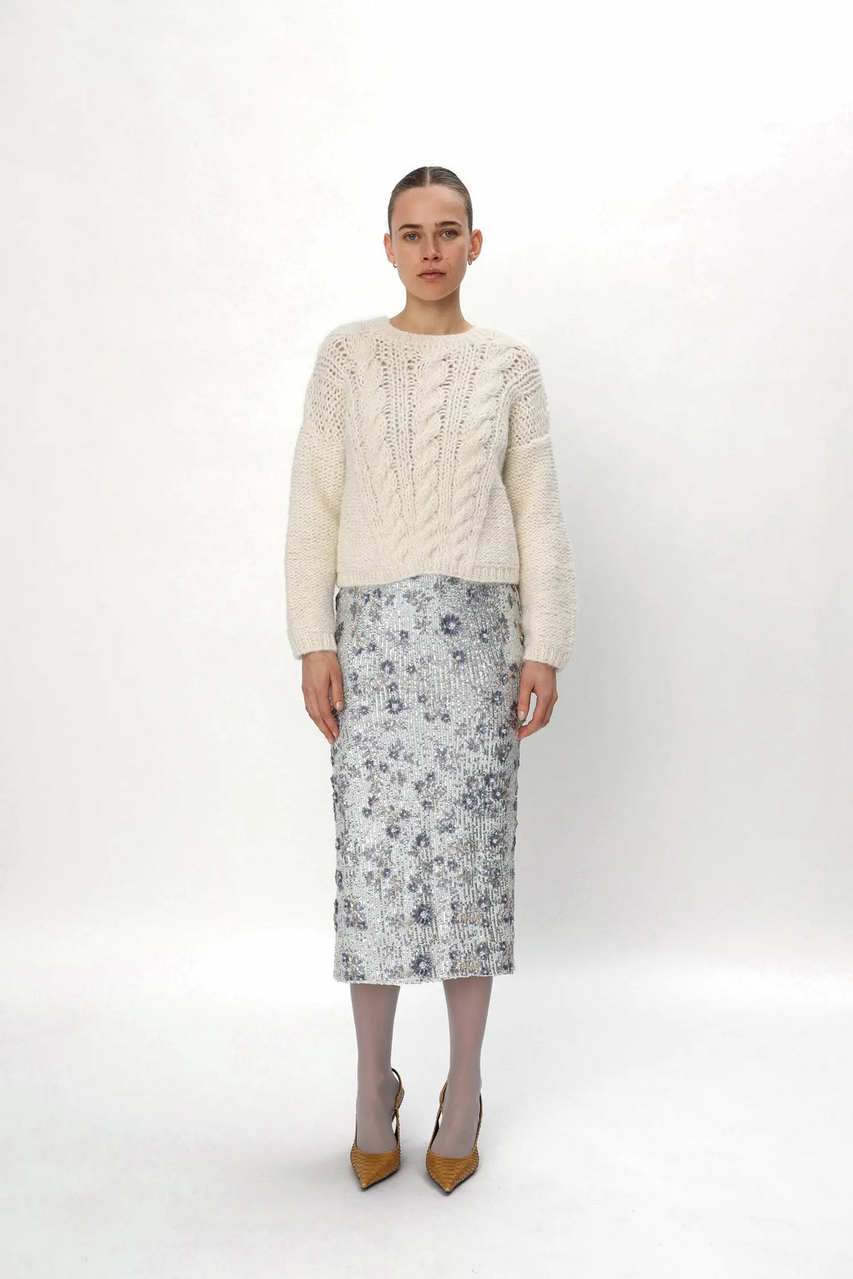 Stella Nova Sequins Flower Skirt Skirt 914 Pearl Silver