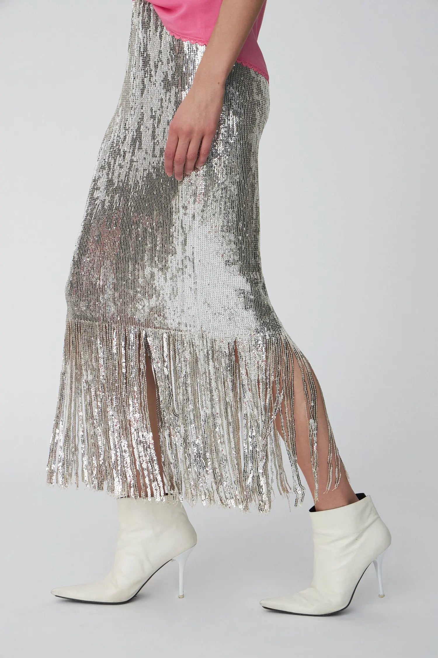 Sequins Fringes Skirt - Silver Fractures