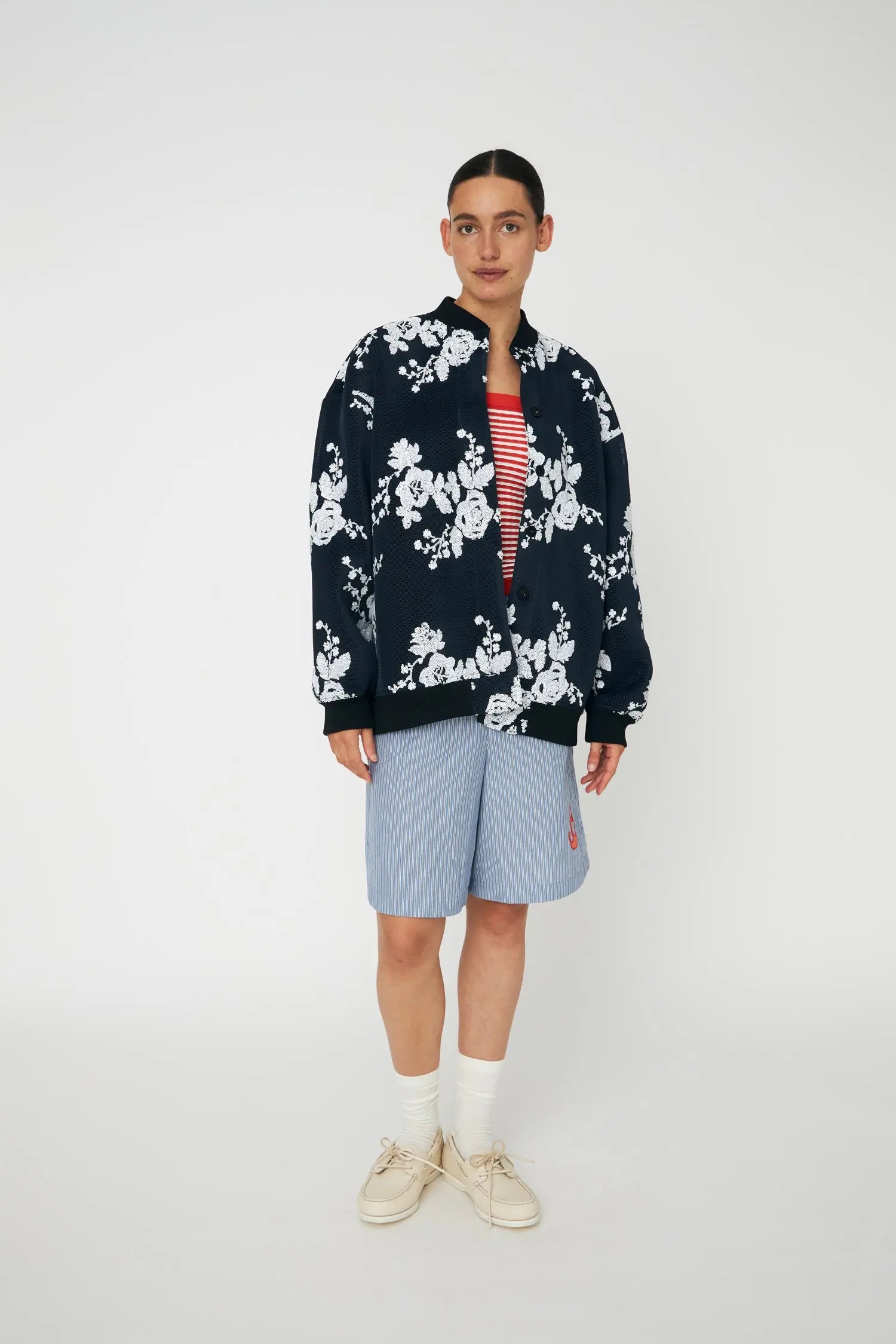 Stella Nova Sequins Mesh Oversized Jacket Jacket 312 White and Blue