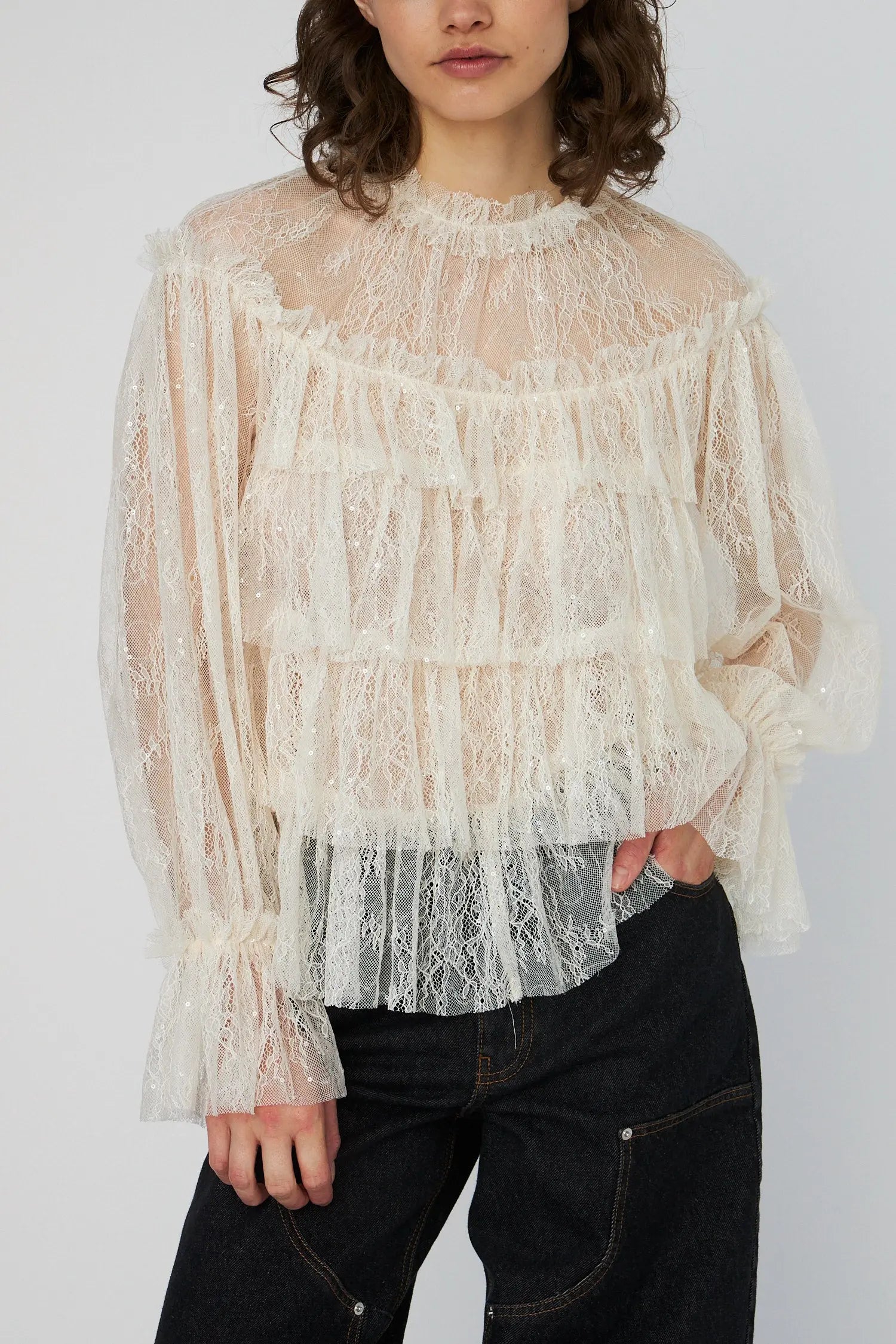 Stella Nova Sheer Frill Lace Blouse Blouse 029 Creme