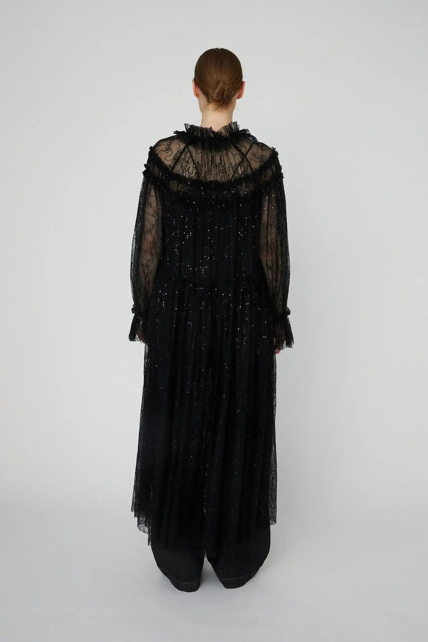 Stella Nova Sheer Lace Maxi Cape Dress Dress 999 Black