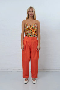 Shiny casual volume pant - Orange Red