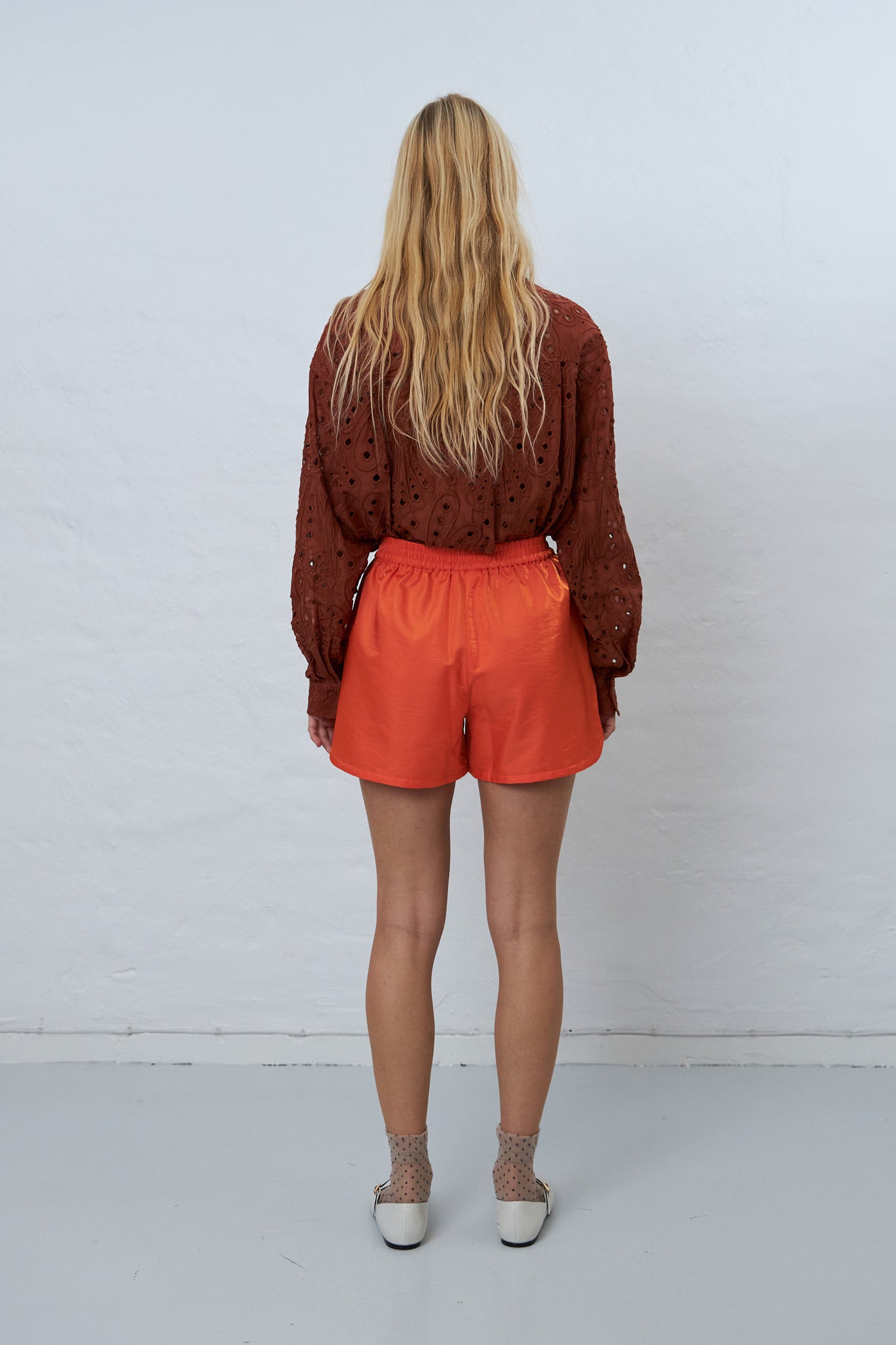 Shiny casual shorts Orange Red