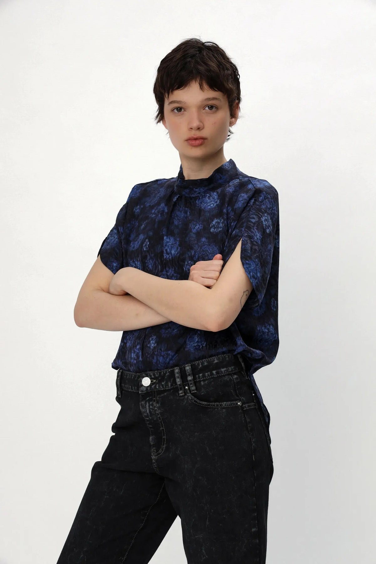 Stella Nova Silk Bow Top Top 441 Blue Tone Flowers