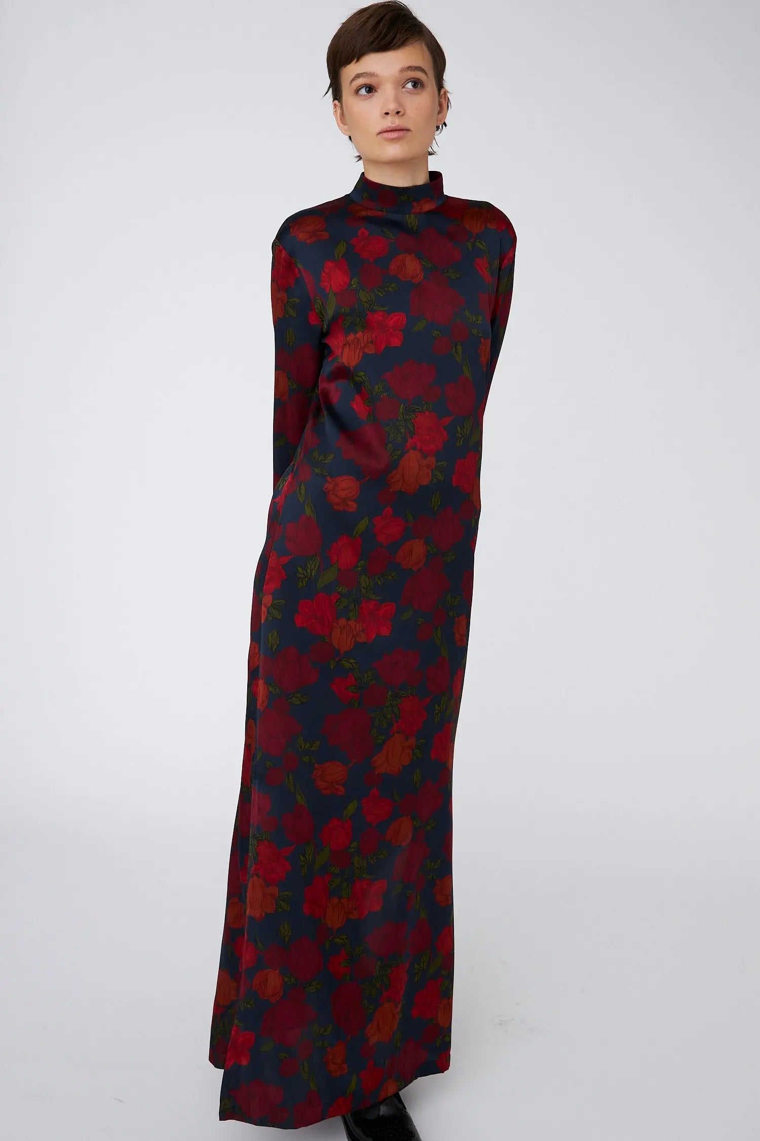 knee length dresses for ladies One-shoulder silk organza floral print dress