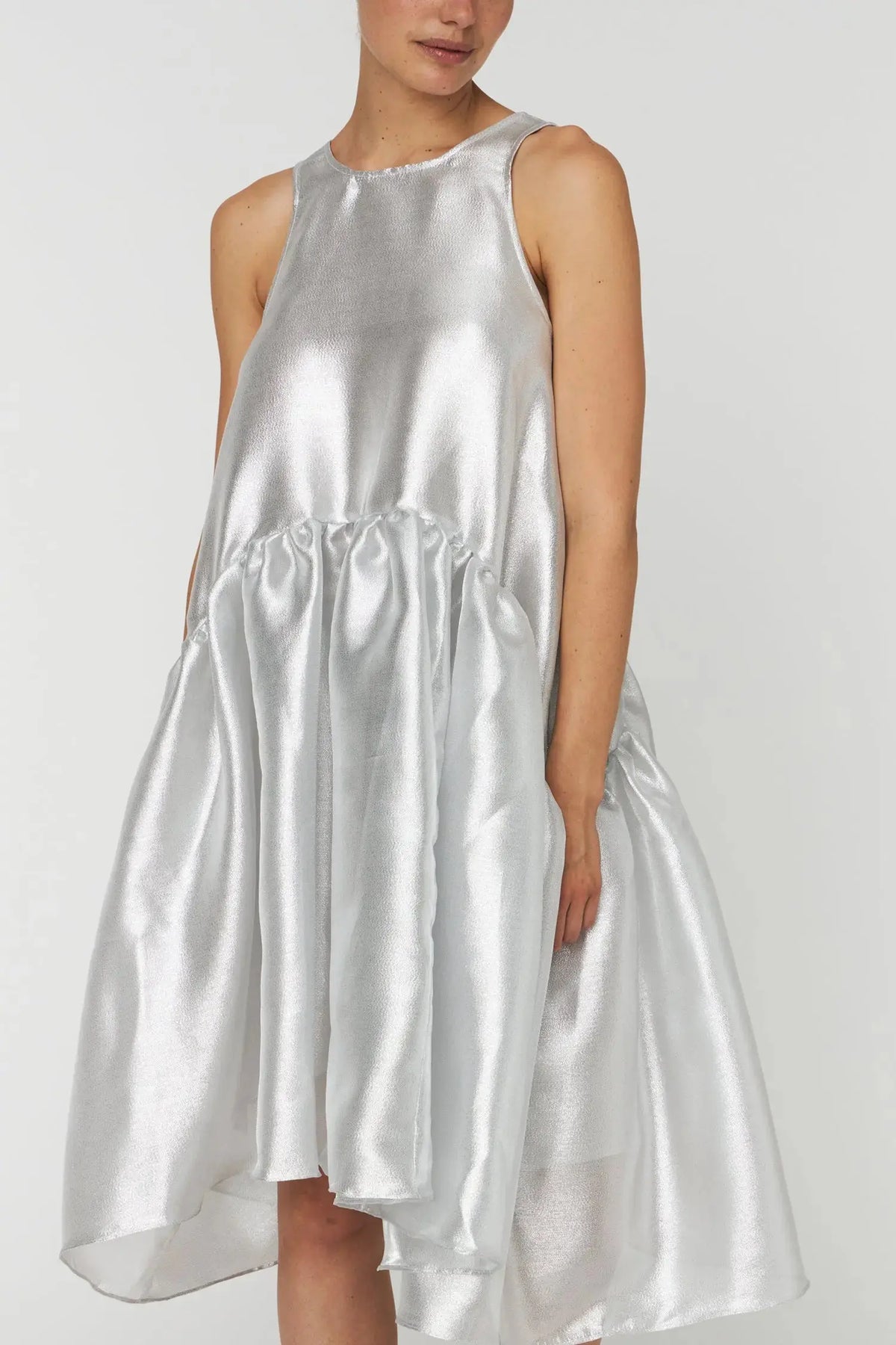 silver midi dress Visions Of You Back zipper for closure with split hem Alice + Olivia Kelly Midi