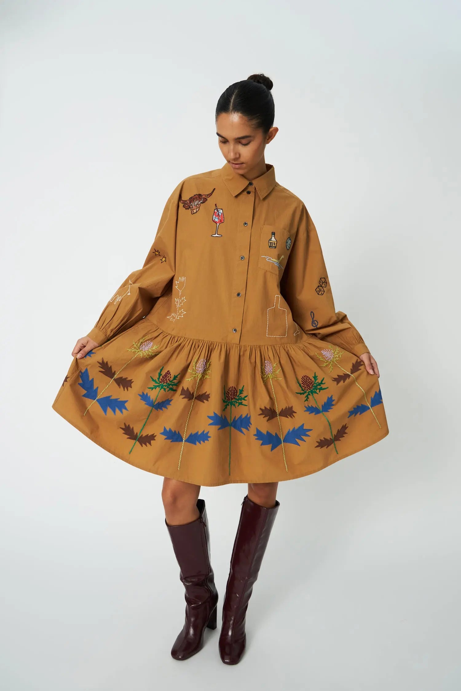 Stella Nova Small Embroidery Dress Dress 196 Khaki