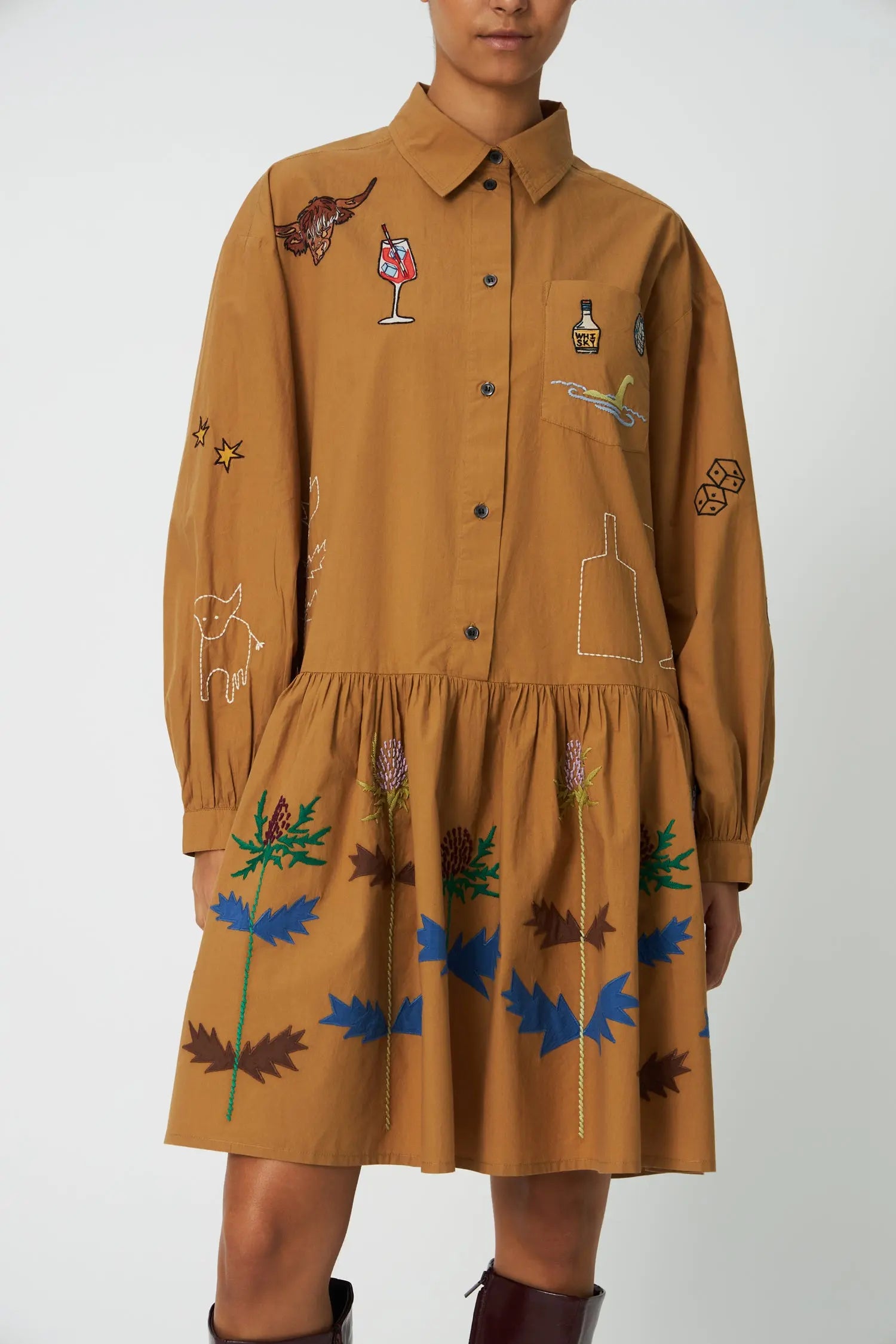 Stella Nova Small Embroidery Dress Dress 196 Khaki