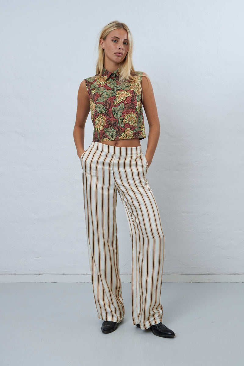 Stella Nova Straight leg pant with elastic waist Pants 021 Sand Stripe