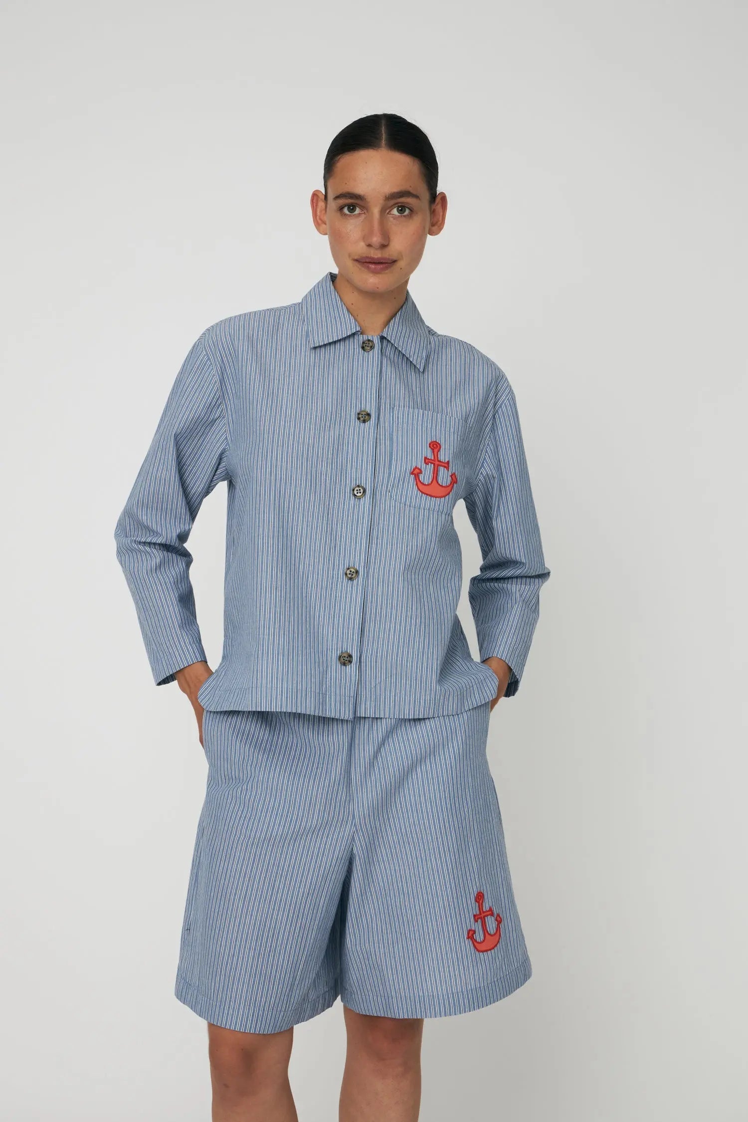 Stella Nova Striped Anchor Embroidered Shirt Shirt 313 Blue Stripes