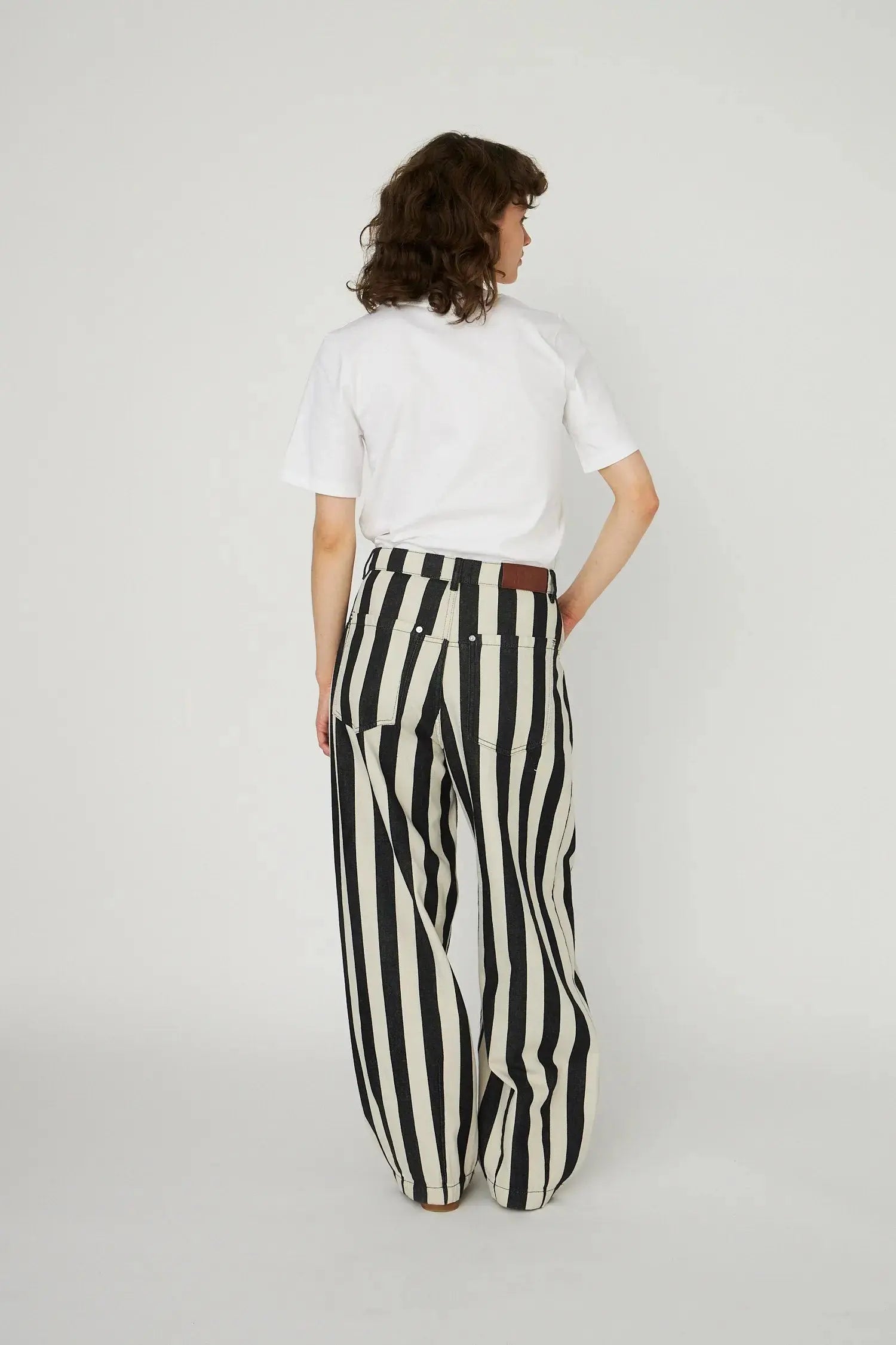 Stella Nova Striped Baggy Low-Waist Pants in Cotton Pants 907 Black/Creme