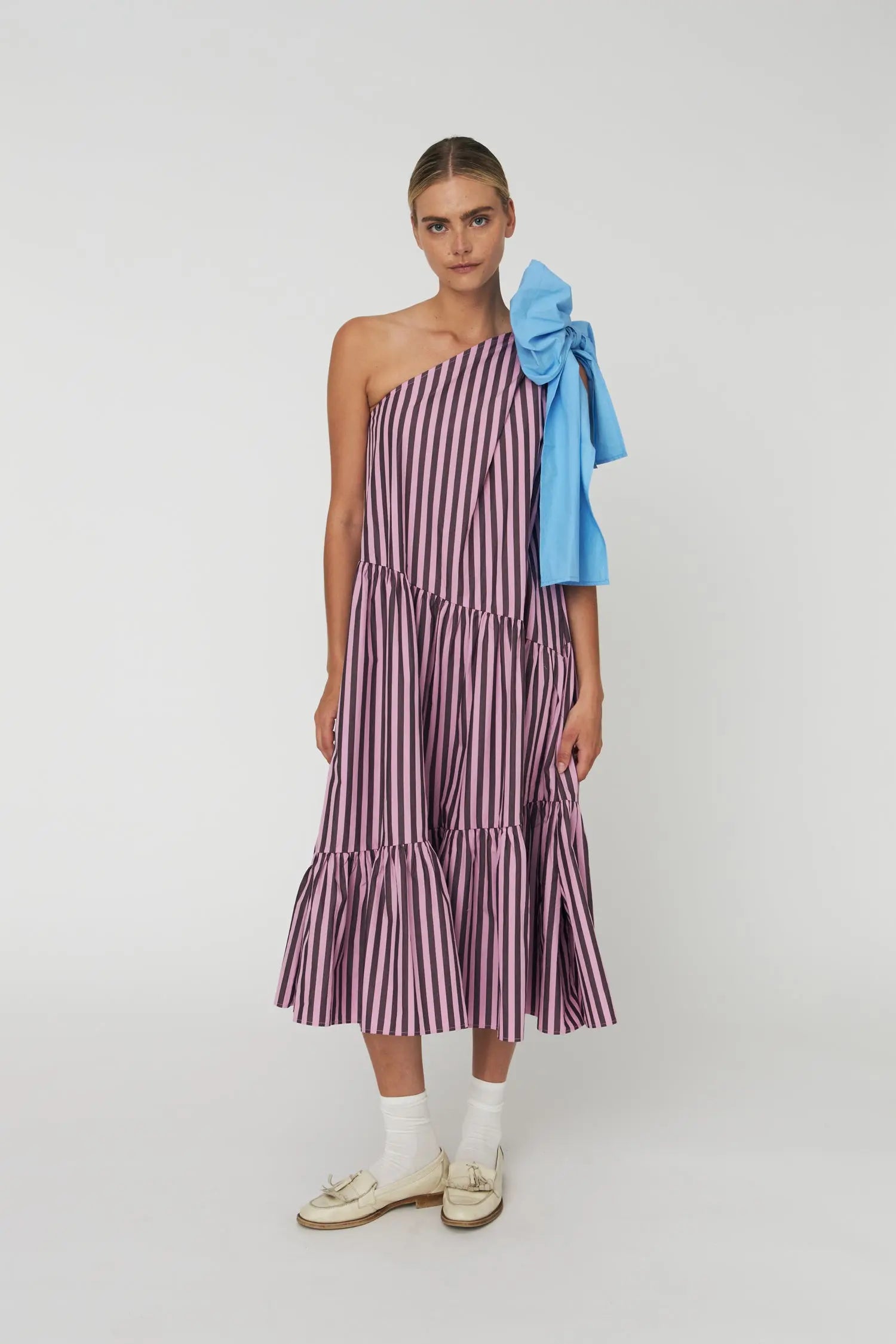 Striped Bow Midi Dress