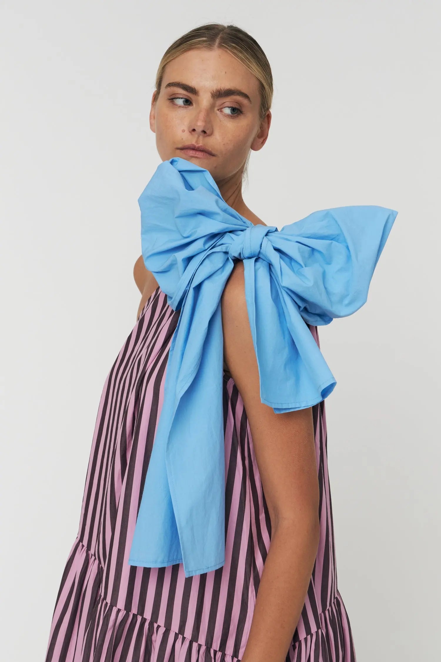 Stella Nova Striped Bow Midi Dress Dress 559 Purple