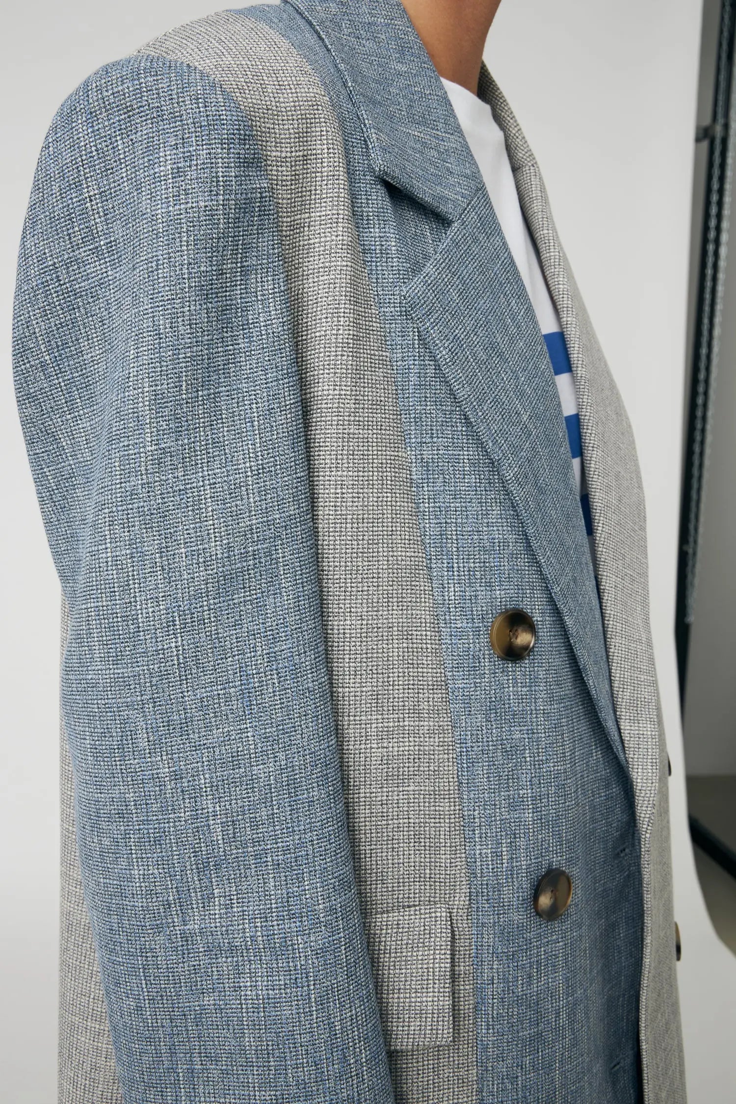 Stella Nova Striped Oversized Coat Coat 171 Light Blue/Grey Melange