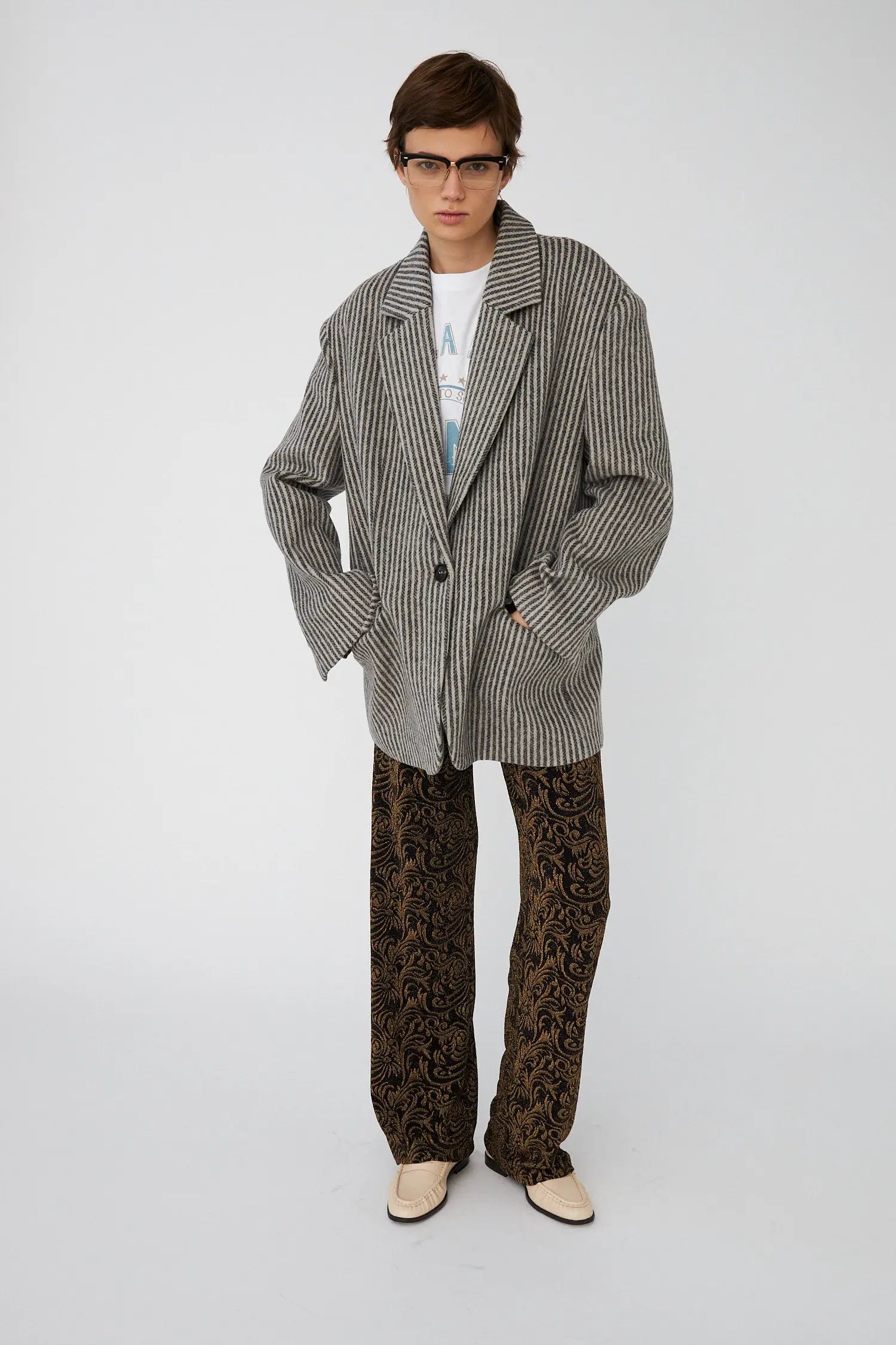 Stella Nova Striped Oversized Wool Blazer Blazer 065 Black/Powder Stripe