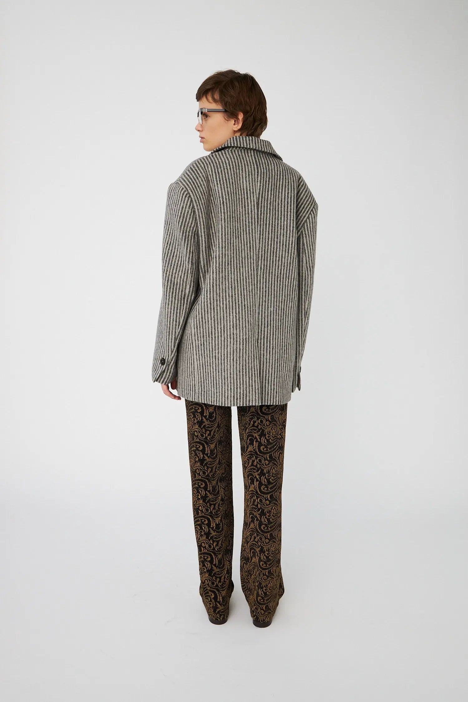 Striped Oversized Wool Blazer - Black/Powder Stripe