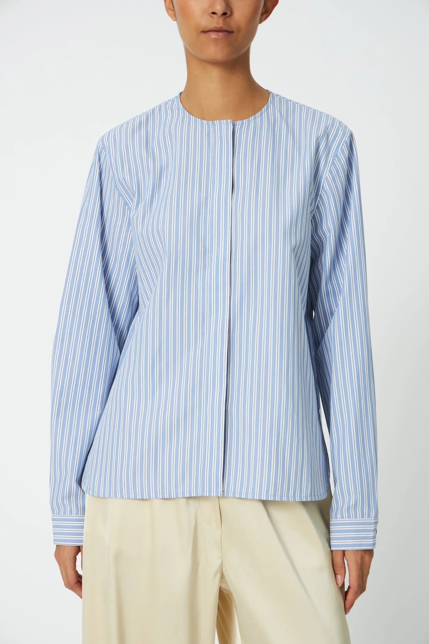 Stella Nova Striped Scallop Bow Shirt Shirt 023 White with Blue Stripes
