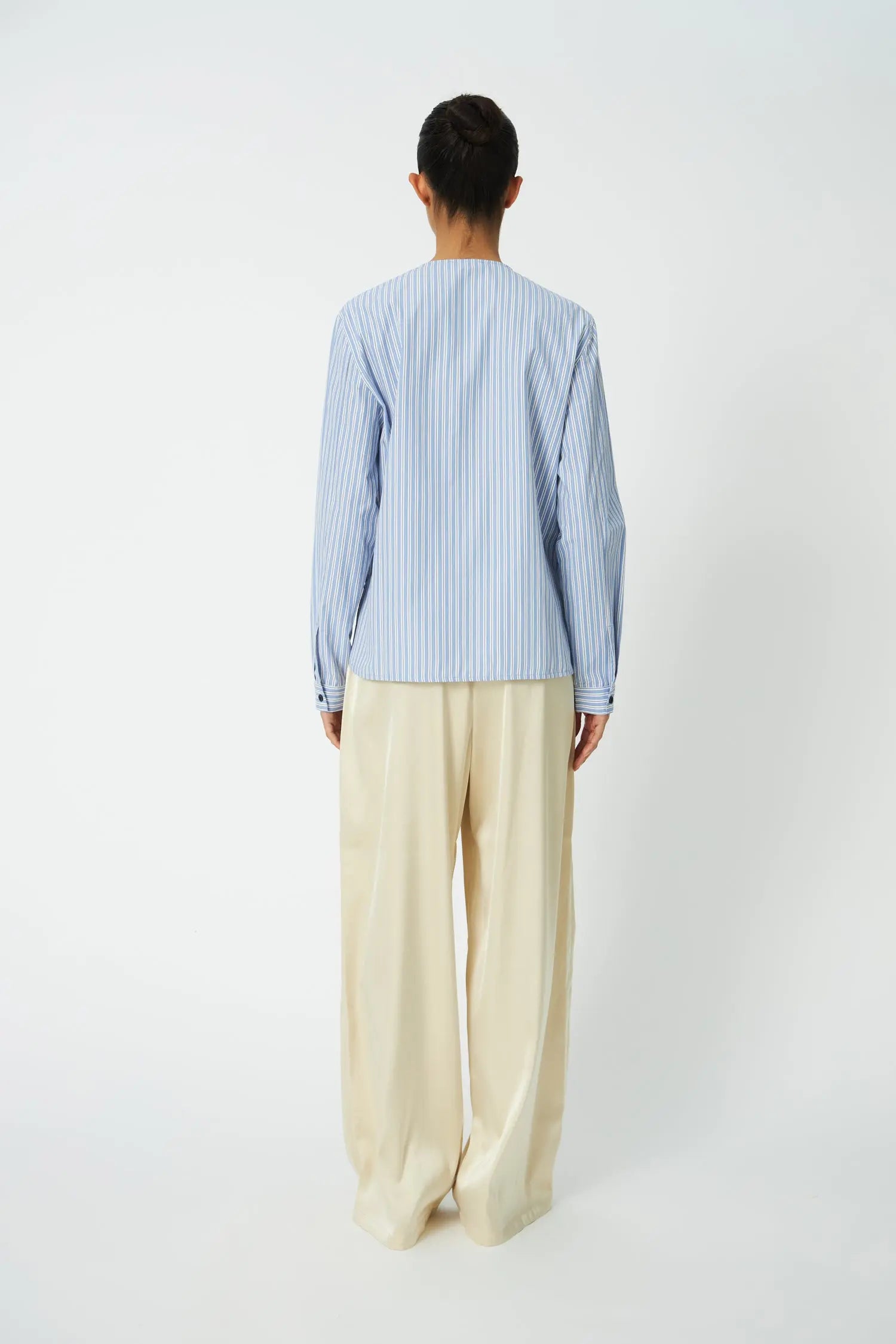 Stella Nova Striped Scallop Bow Shirt Shirt 023 White with Blue Stripes