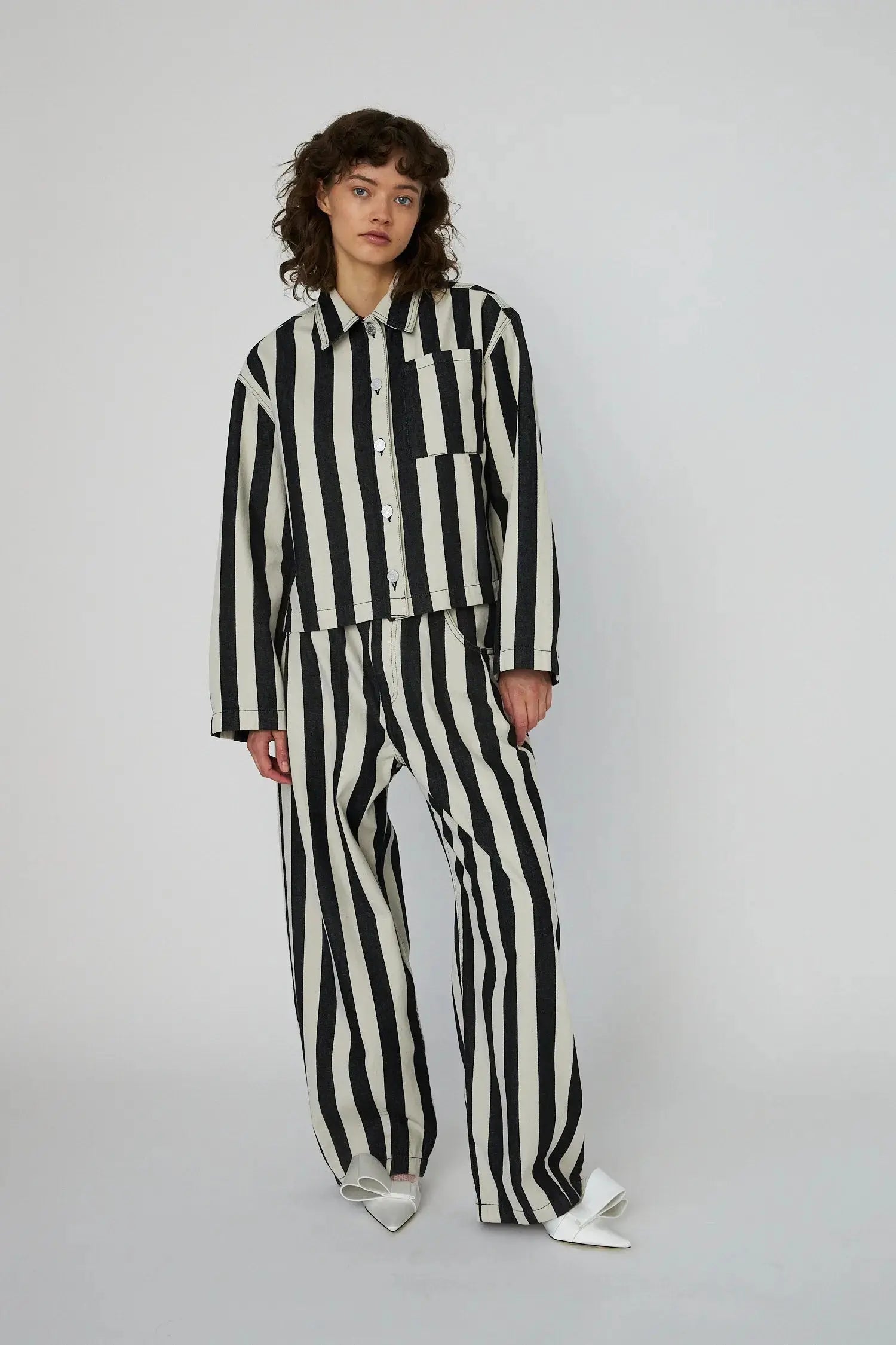 Stella Nova Striped Shirt in Cotton Shirt 907 Black/Creme