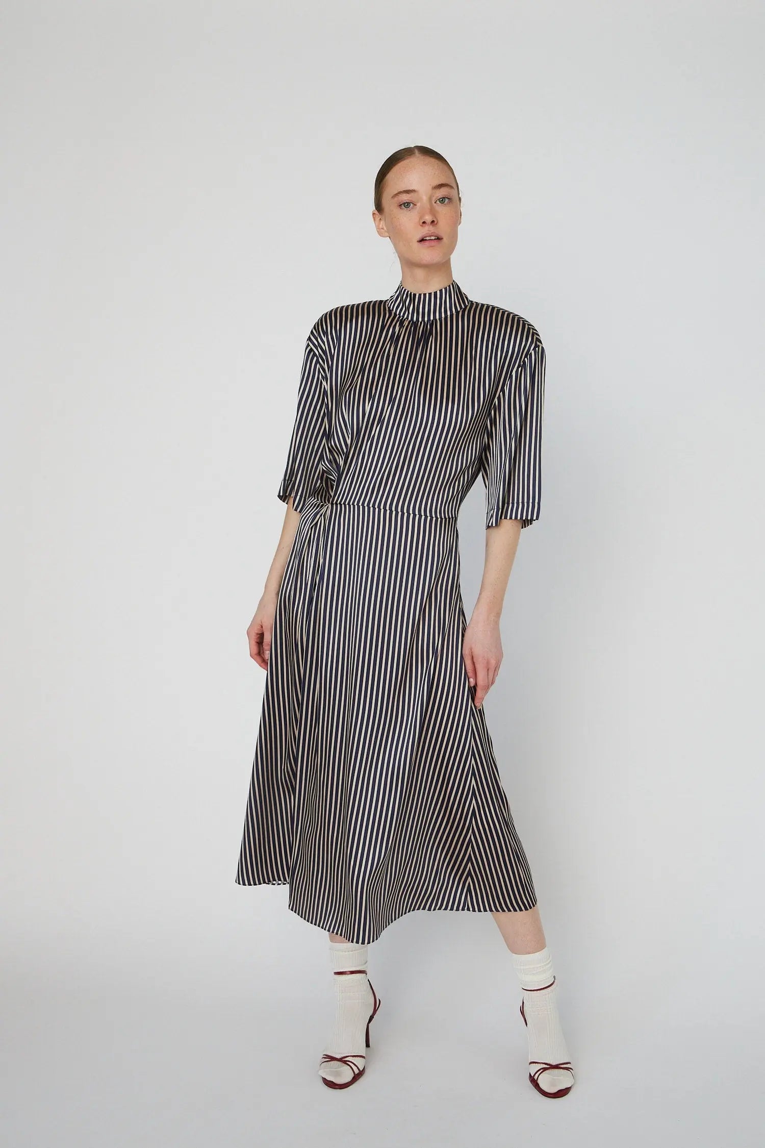 Striped Silk Midi Dress