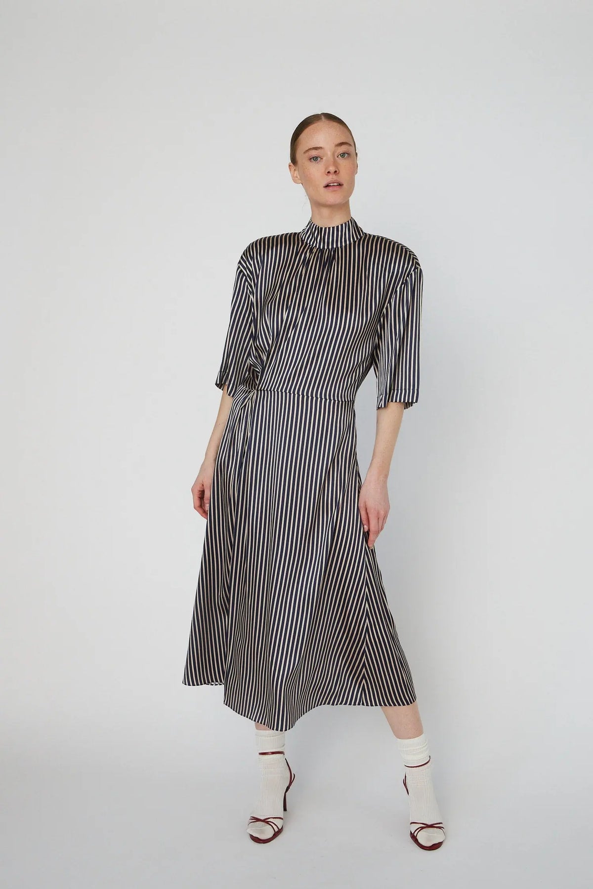 silk midi dress with sleeves Striped 27 inches or 64 Color:Pink Textured Floral Tall Women's Suits, Blazers Pink/Silver/Gold