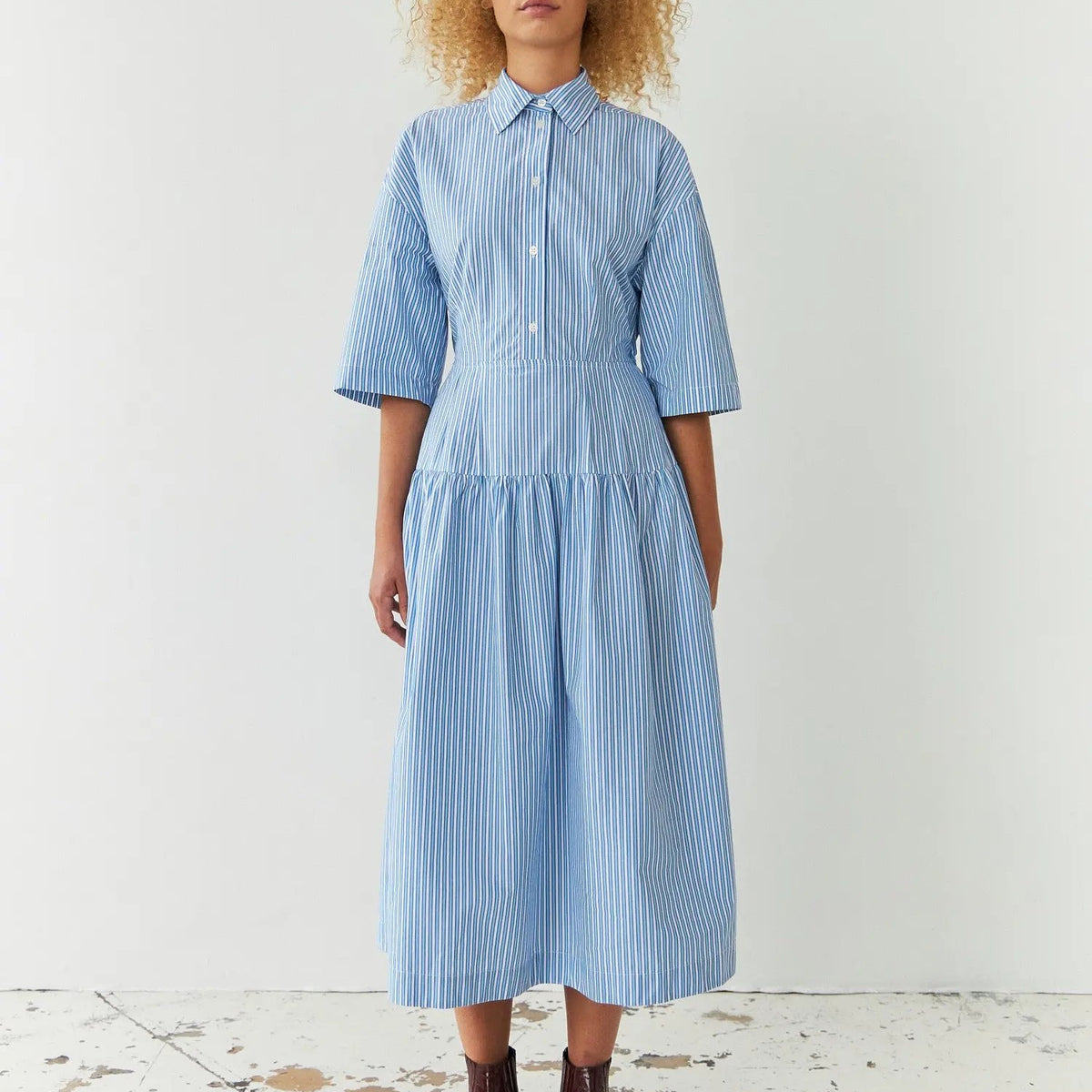 Striped midi dress - White Blue Stripes