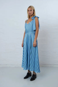 Striped strap dress with bow detail - Blue Stripes