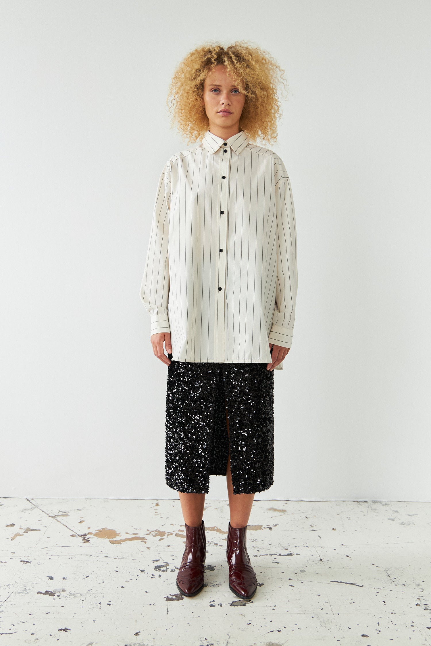 Stella Nova Striped oversized shirt Shirt 018 Creme/Black