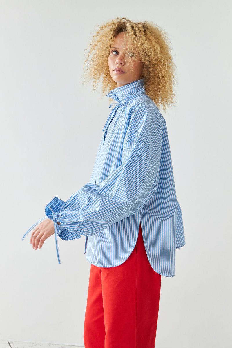 Stella Nova Striped shirt with tie bands Shirt 023 White Blue Stripes