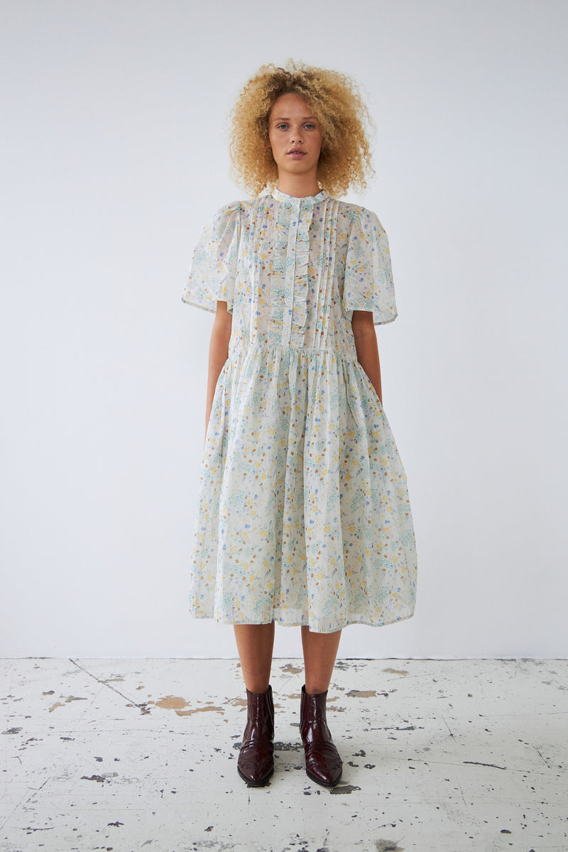 Stella Nova Transparent midi cotton dress Dress 462 Creme Multicolour Flowers