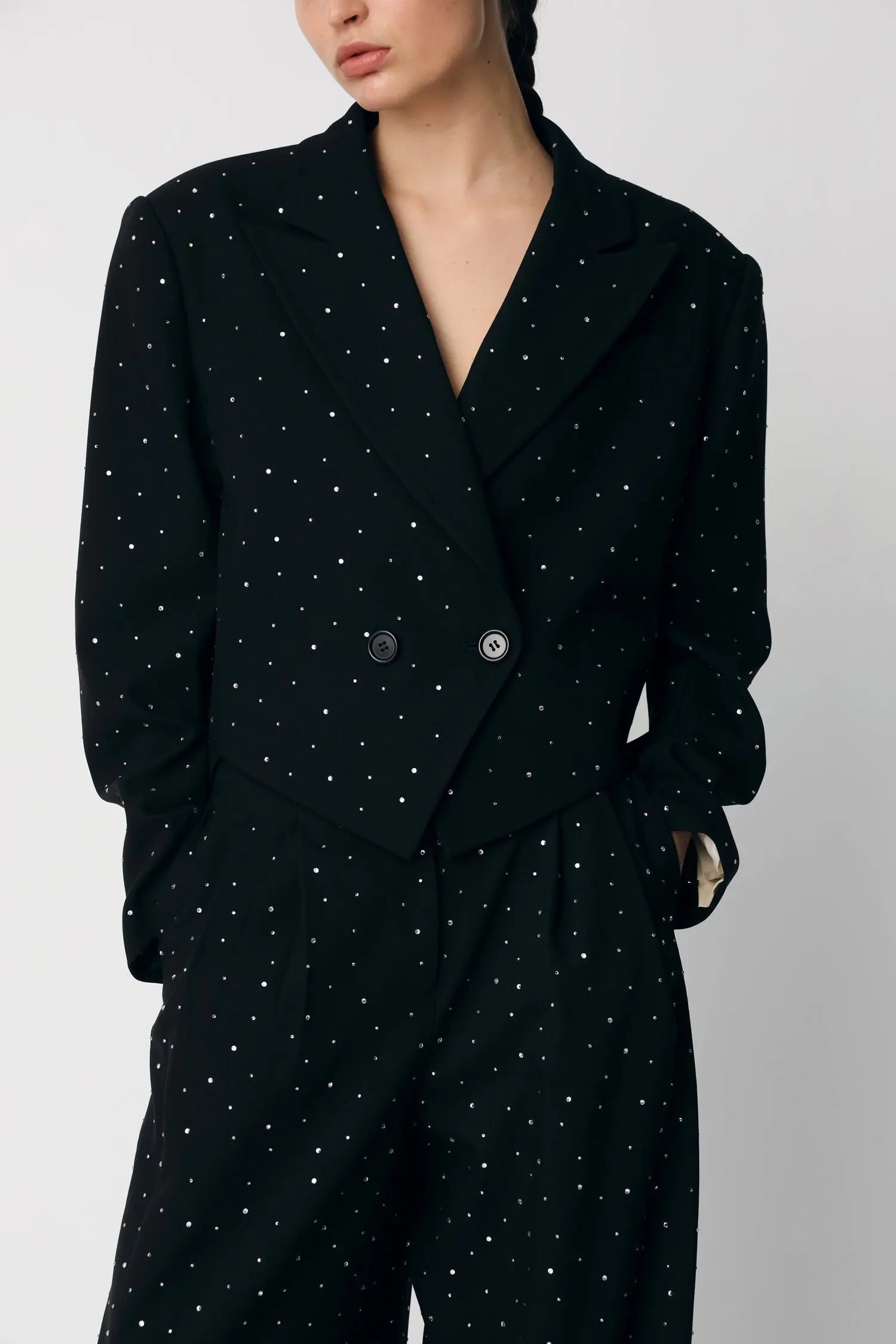 Stella Nova Tuxedo Blazer with Rhinestones Blazer 999 Black