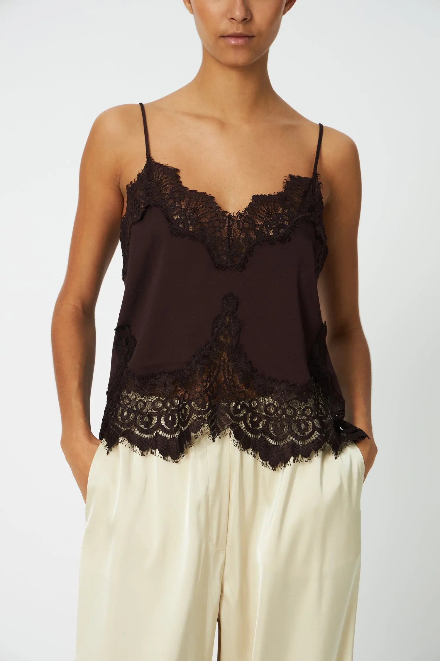 Stella Nova Underlayer Lace top Top 856 Dark Brown