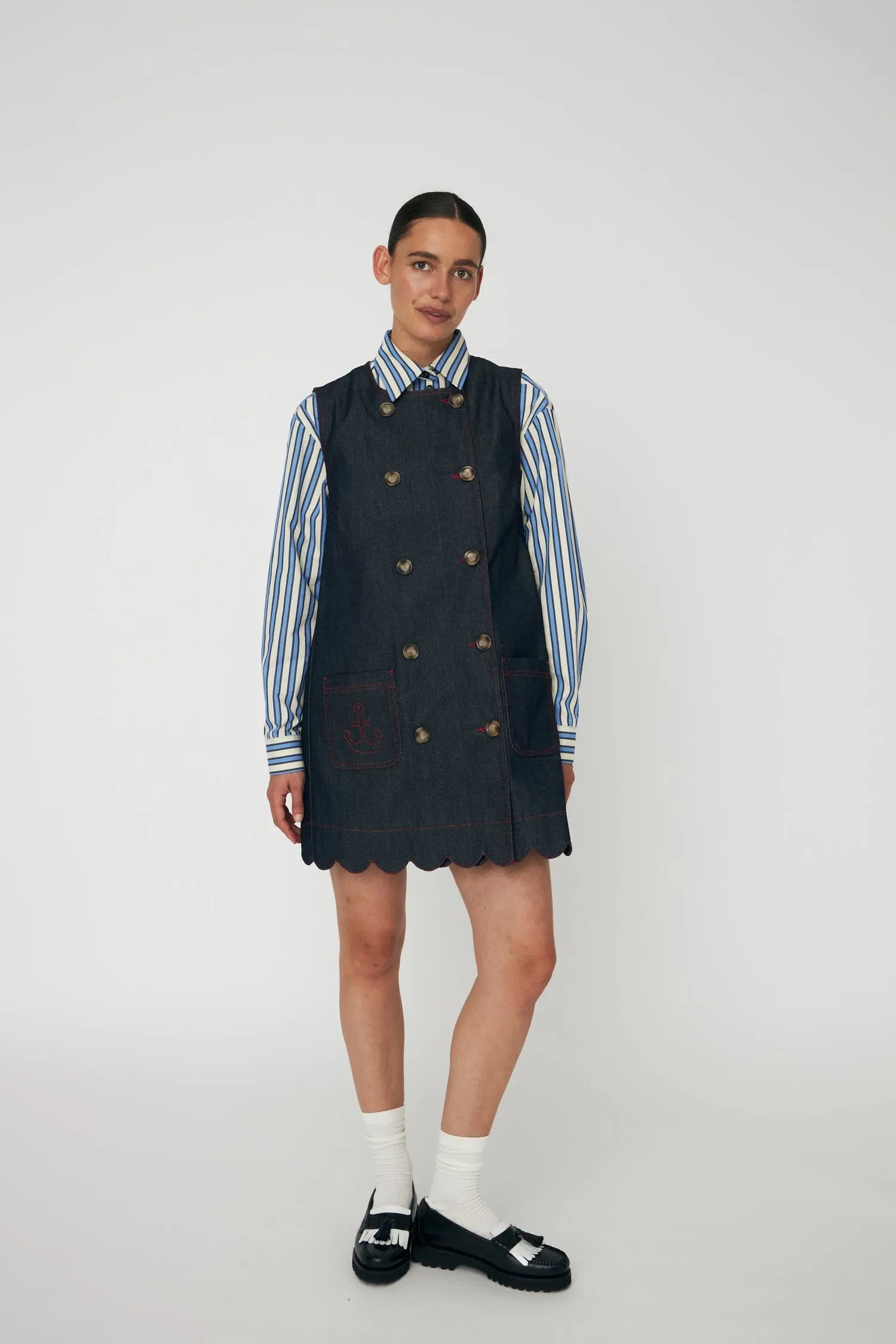 Unwashed Denim Scallop Dress